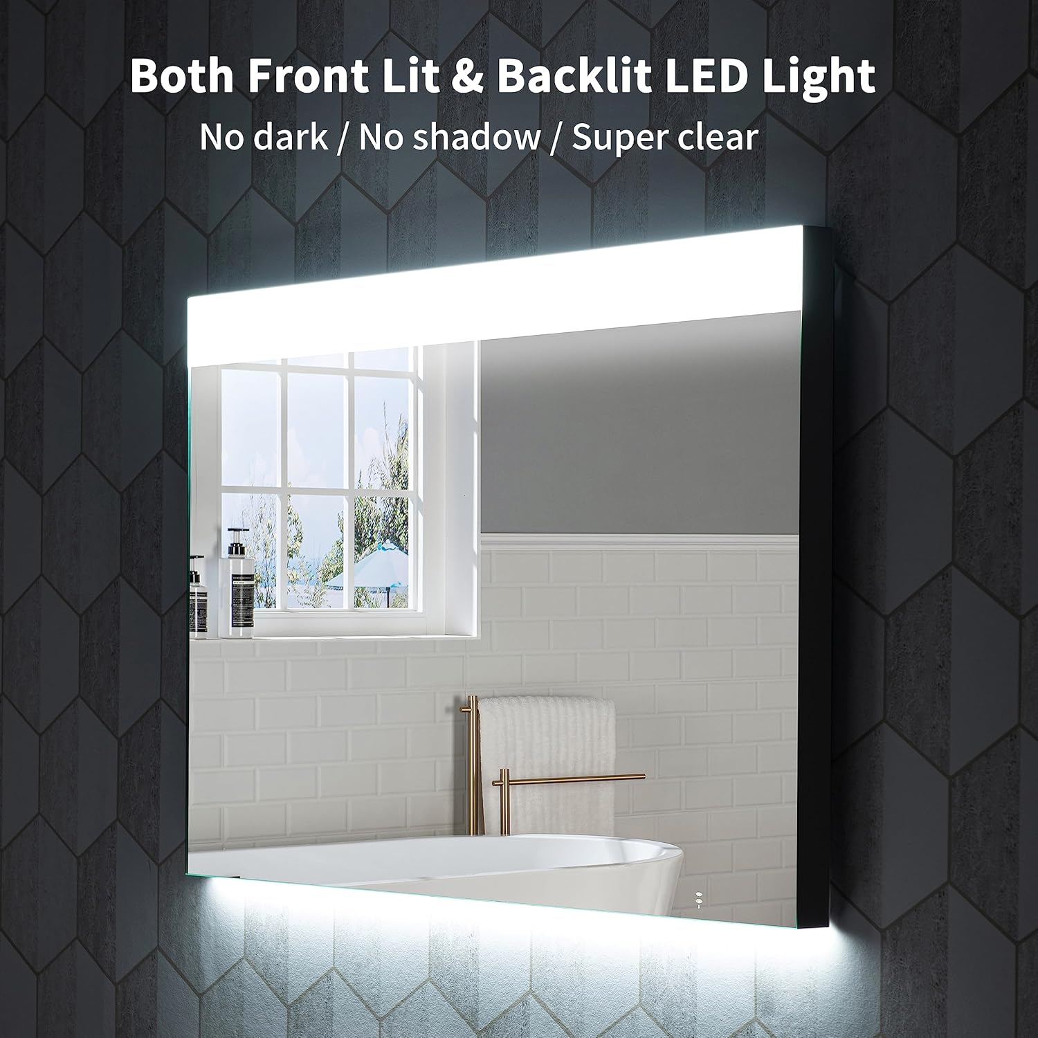 CASTA DIVA Espejo de baño LED de 40 x 28 pulgadas, espejo de tocador con luces para maquillaje y afeitado, espejo de pared iluminado sin niebla con