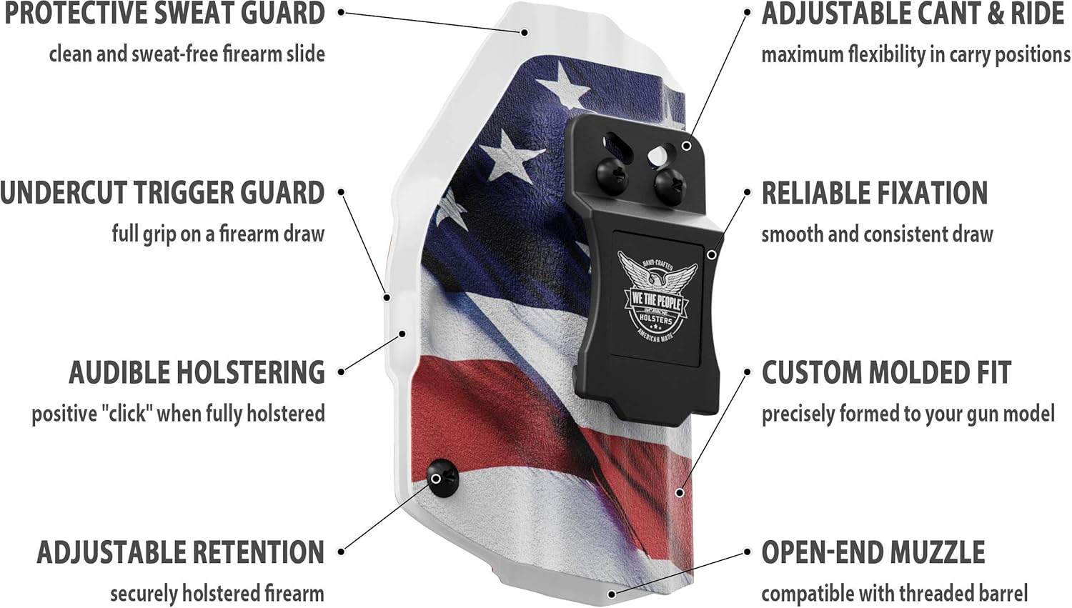 We The People Holsters – Bandera americana – Transporte oculto en la cintura interior – Funda Kydex IWB – Conduccióninclinaciónretención ajustable