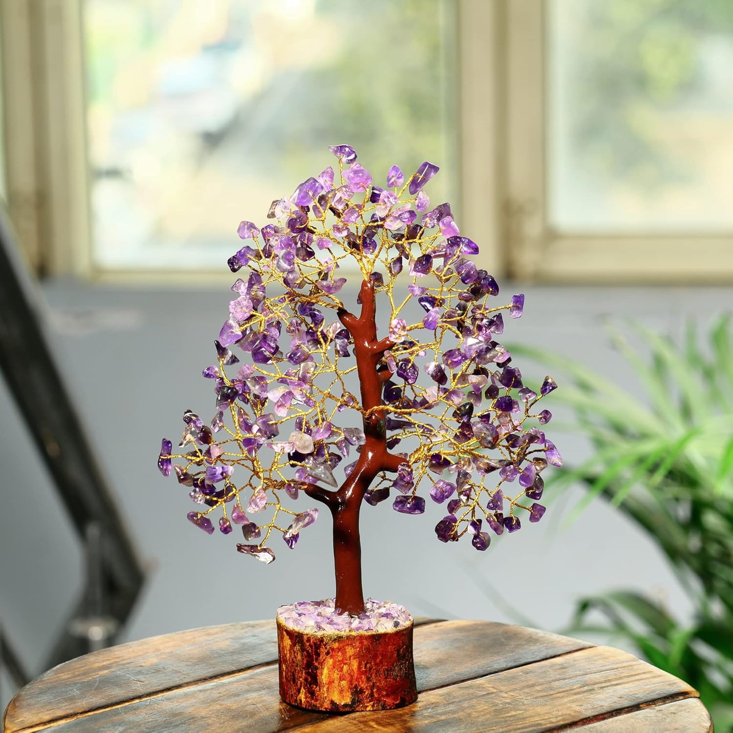 PYOR Cristales de amatista, árbol artificial, árboles de dinero, cristales y piedras, decoración de escritorio para mujer, decoración de Feng Shui,
