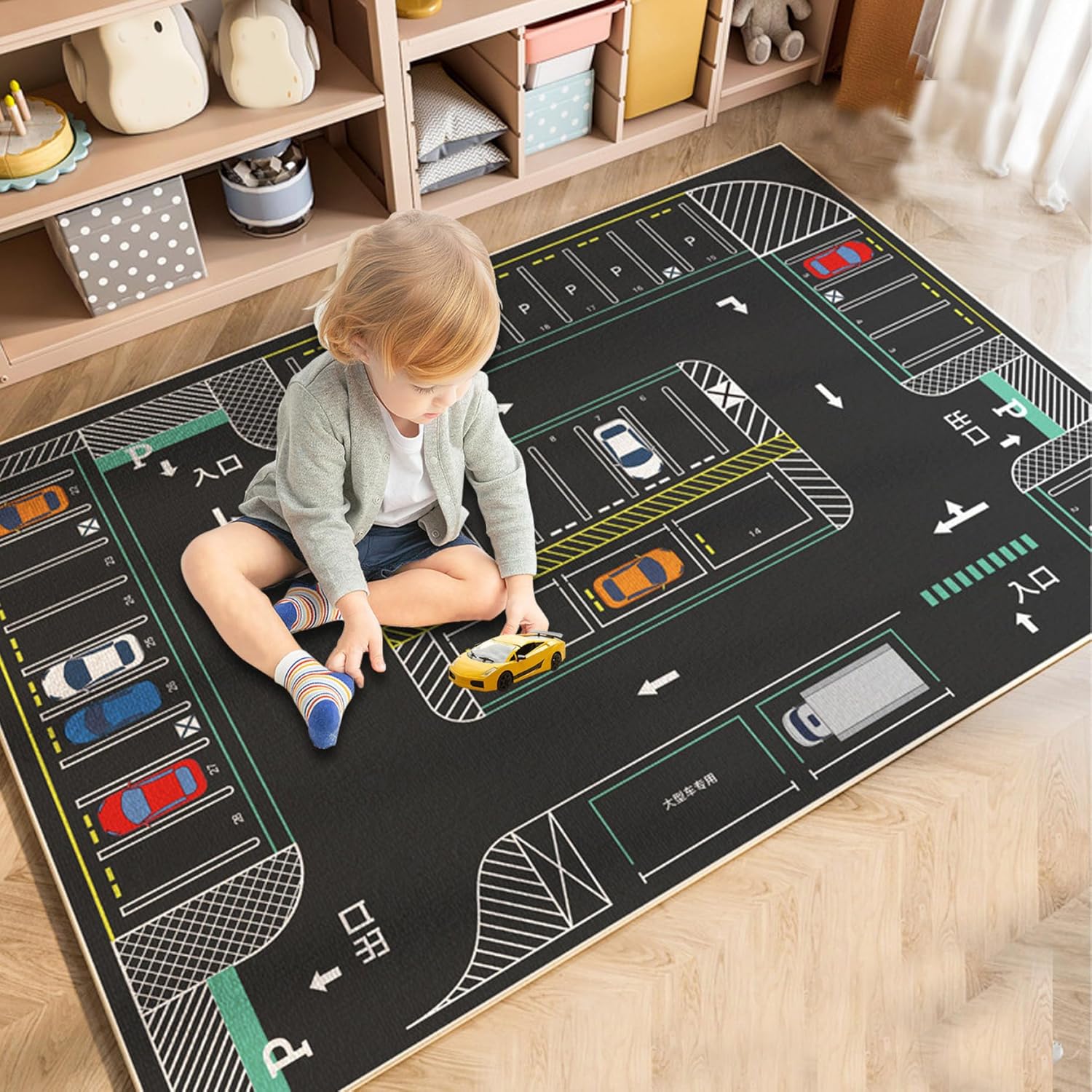 Alfombra de juego para niños, alfombras de coche para automóviles de juguete para niños, 32 x 47 pulgadas, alfombra de juego suave y absorbente para