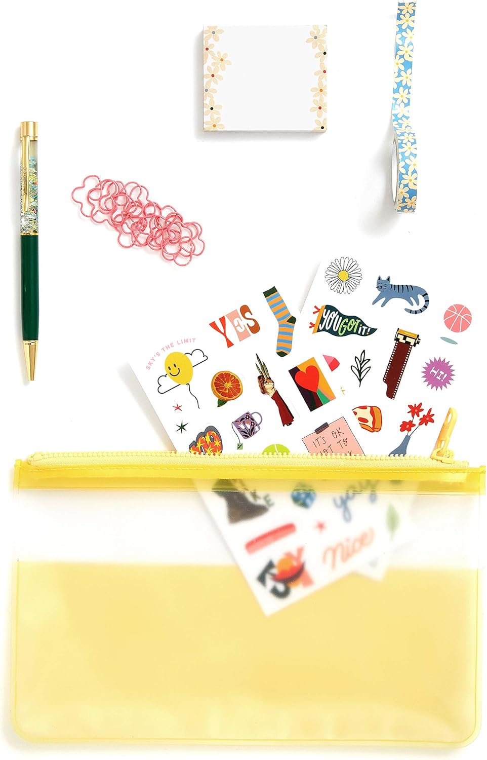 ban.do Ultimate Planner – Juego de accesorios de oficina lindos, estuche para lápices con calcomanías de planificador y accesorios (amarillo)