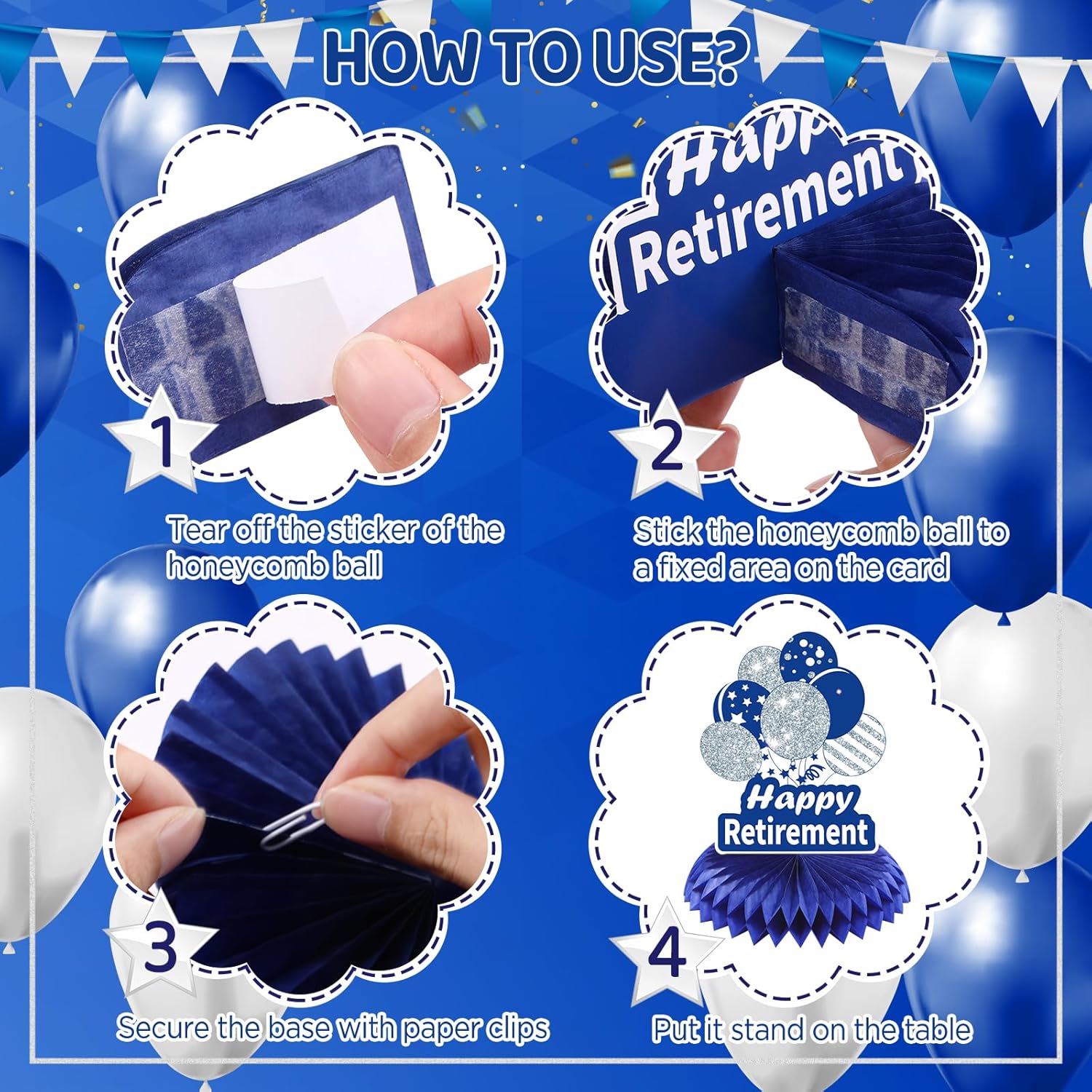 8 piezas de decoración azul para cumpleaños 40, color azul marino y plateado, centros de mesa de nido de abeja para decoración de mesa, decoración