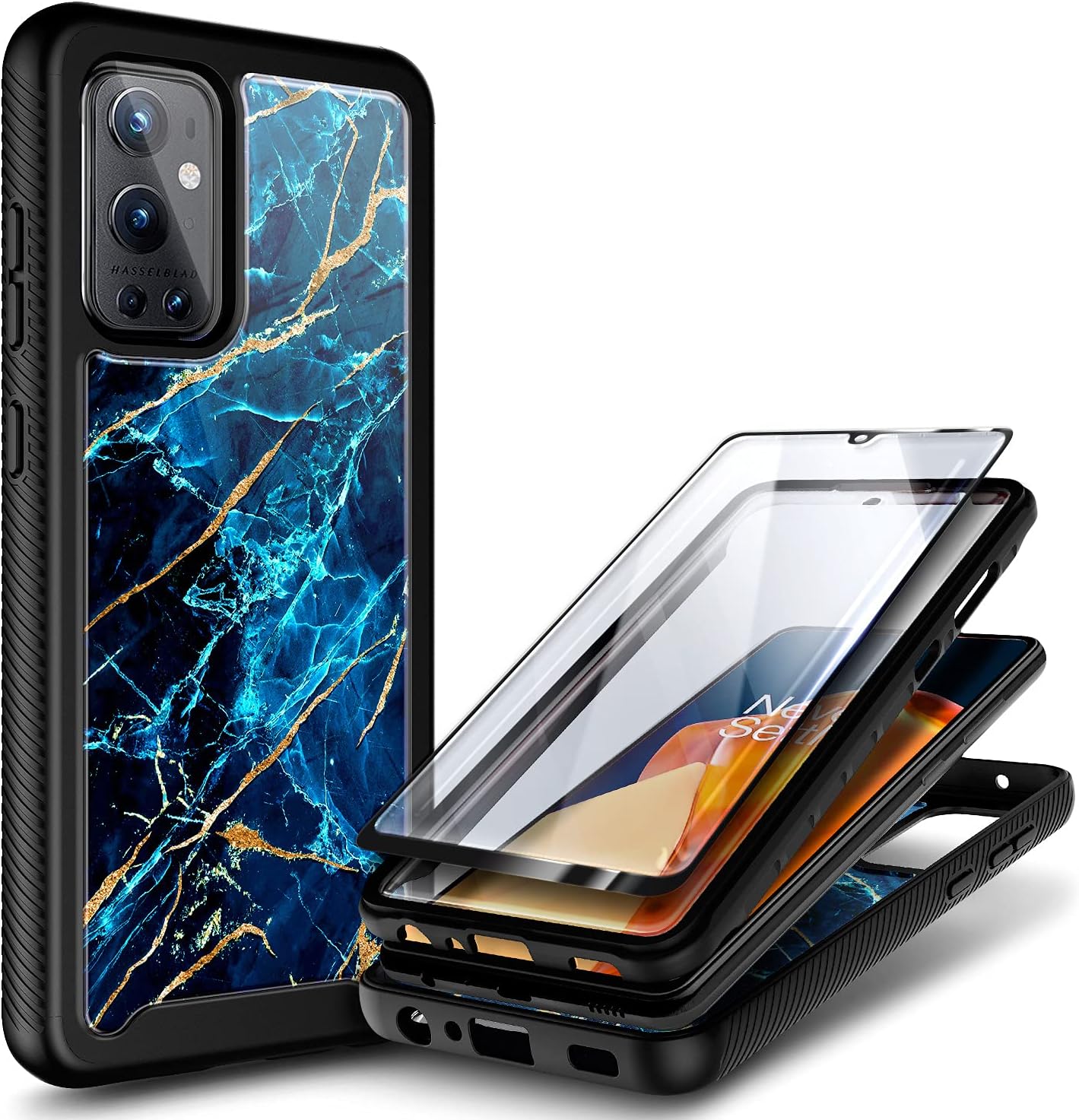 NZND Funda compatible con OnePlus 9 Pro 5G (2021) con protector de pantalla (cobertura máxima, película de TPU flexible), protección de cuerpo