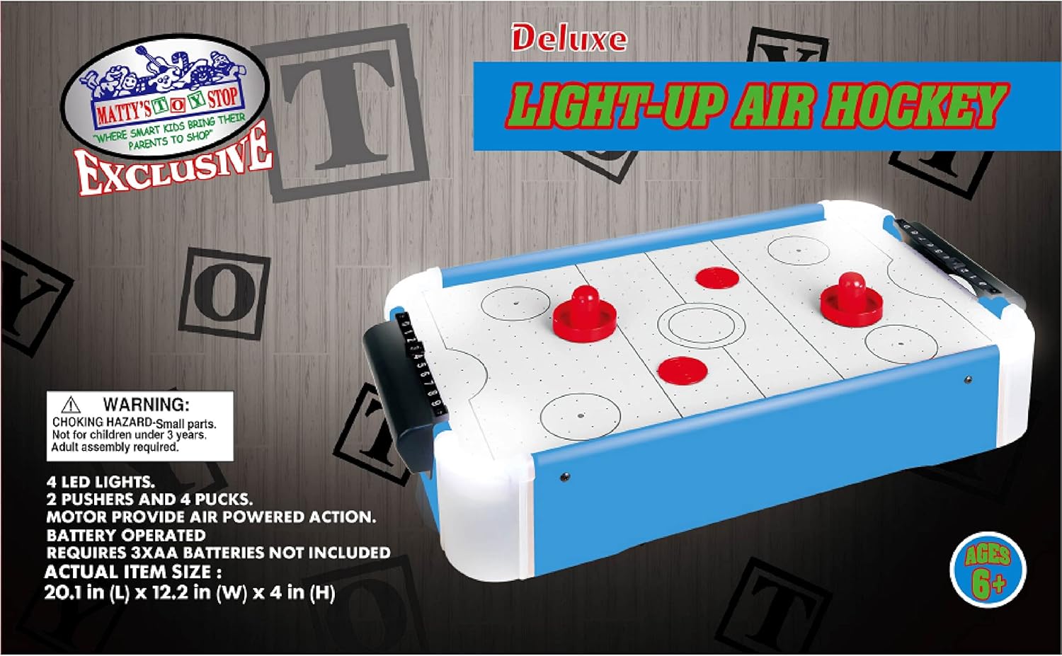 Matty’s Toy Stop Juego de 2 juegos de mesa de madera de lujo de 20 pulgadas con luz LED que brilla en la oscuridad, hockey aéreo (discos extra) y