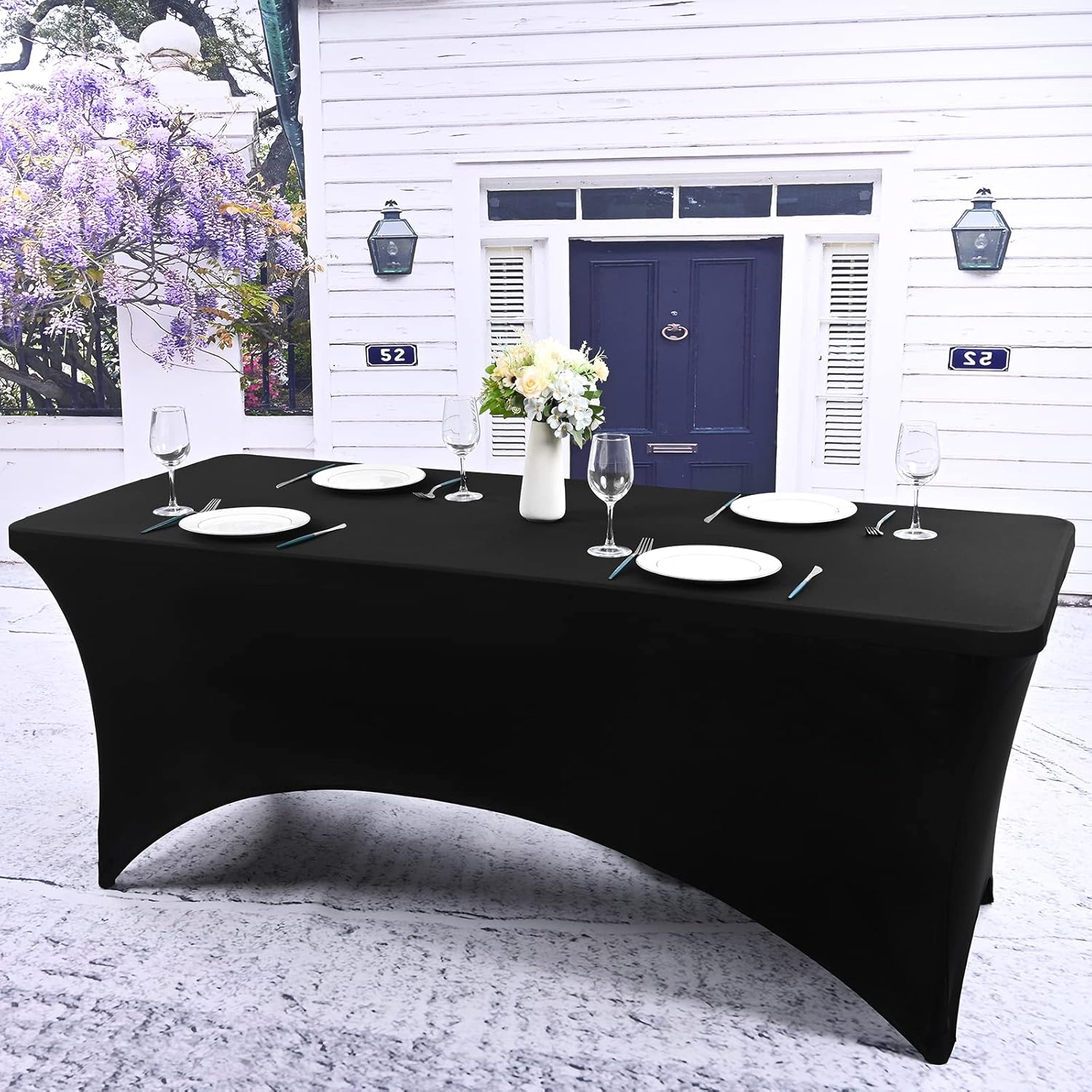 YMHPRIDE Paquete de 6 fundas de mesa de elastano negras de 6 pies para mesas de 6 pies, manteles plegables negros ajustables para mesa rectangular