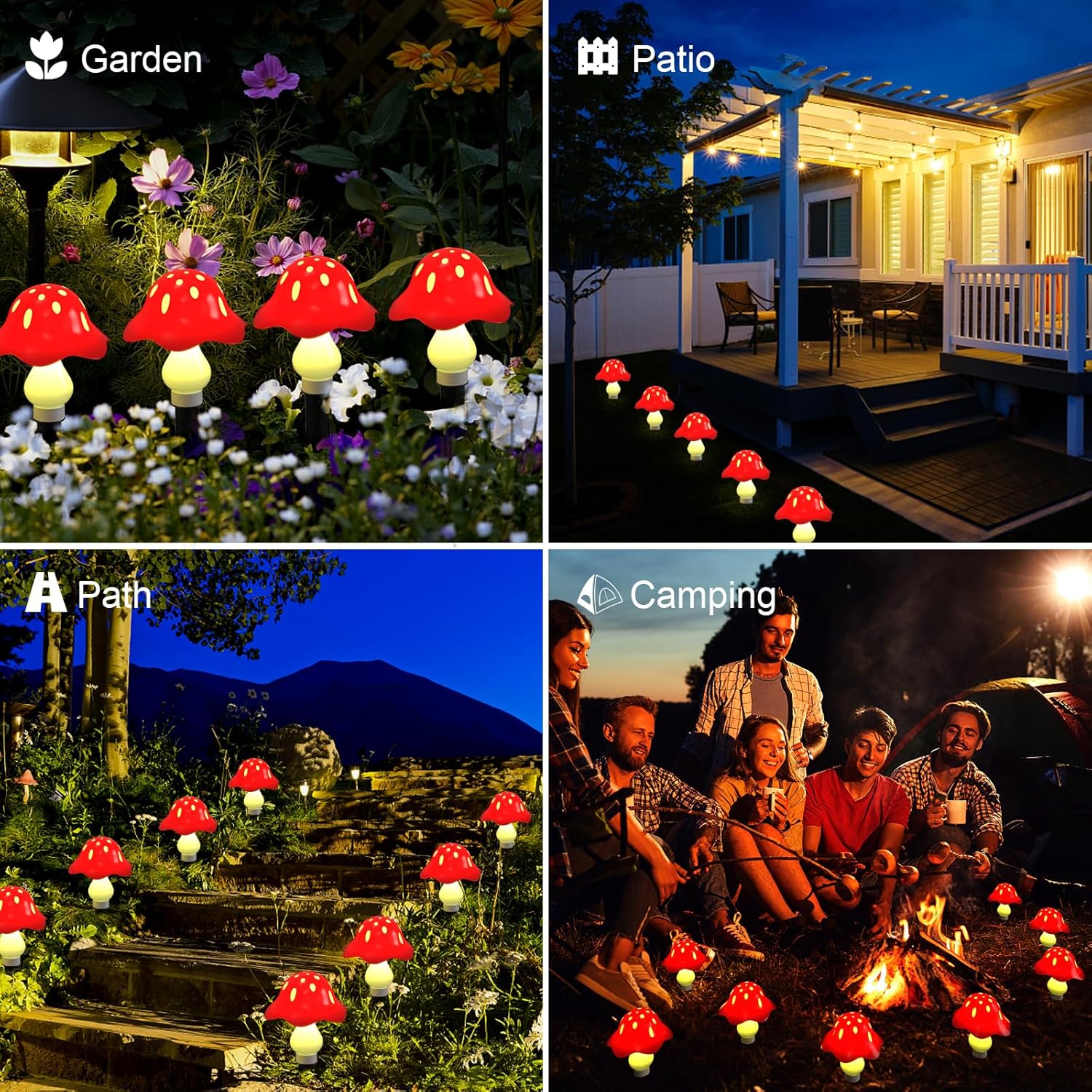 Luces solares rojas de hongos para exteriores, 12 unidades, 8 modos, 24.6 pies, impermeables, para jardín, patio, camino, campamento, decoración al