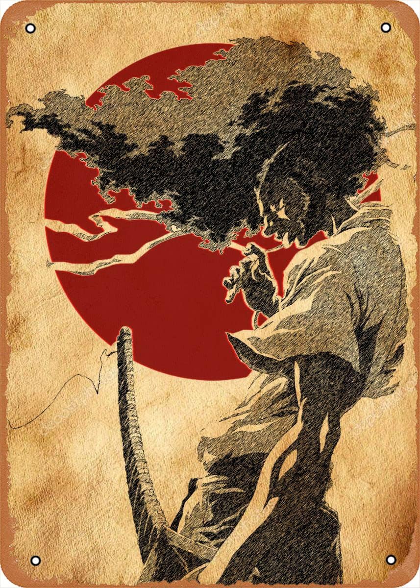 Póster de metal de anime Afro Samurai, cartel de metal de hojalata de anime afro samurái, decoración de pared, 8 x 12 pulgadas