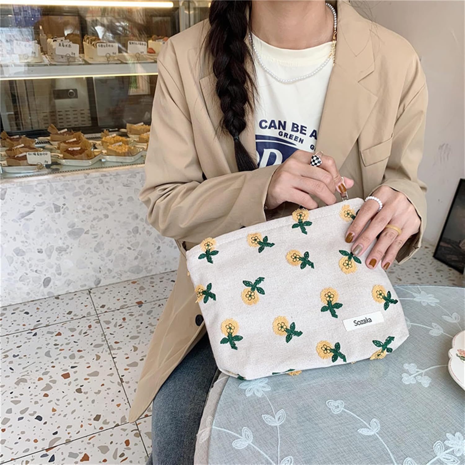 Bolsas de cosméticos florales para mujeres y niñas, bolsas de maquillaje grandes de lona estética, bolsa organizadora de maquillaje, bolsa con