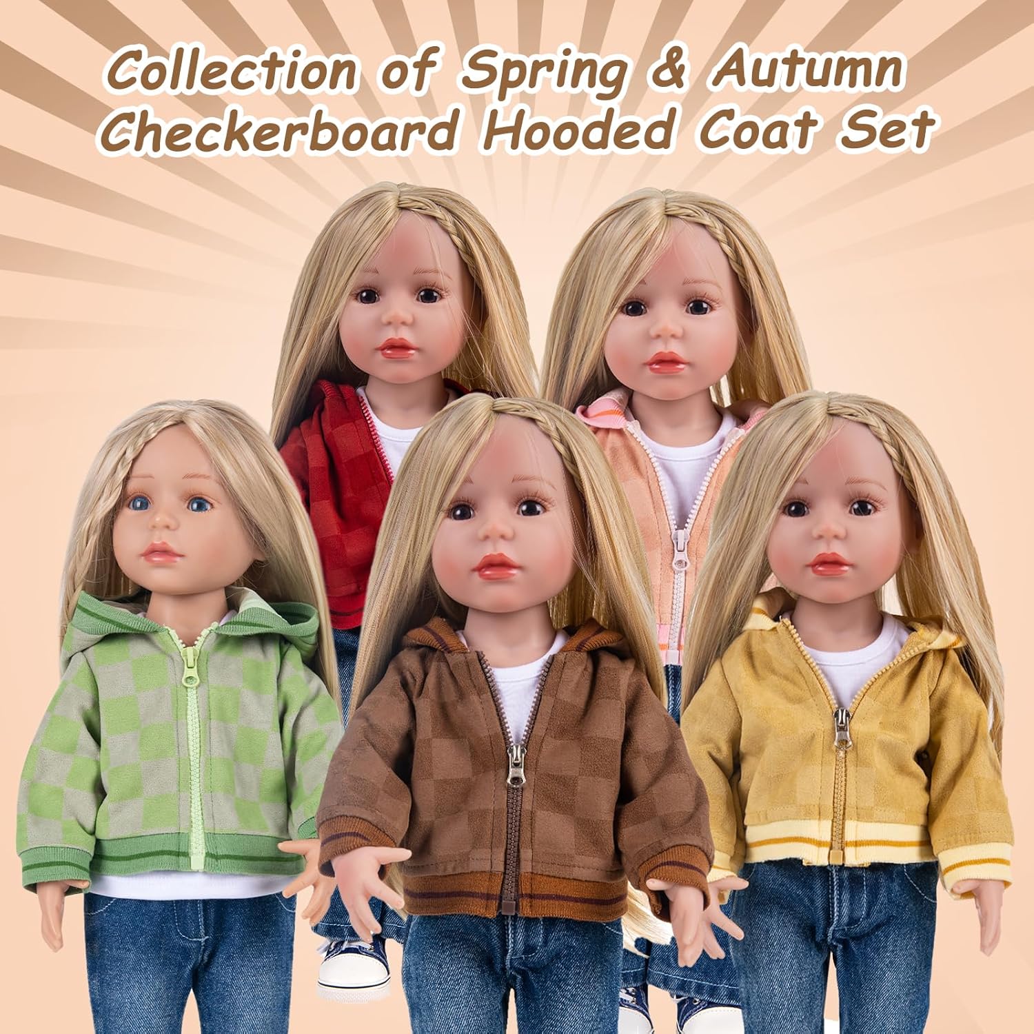 Conjunto de ropa de muñeca de 3 piezas Conjunto de ropa Mocha Coat Blue Jeans & White T-Shirt Baby Doll Ropa Traje (sin muñeca y zapatos) 030