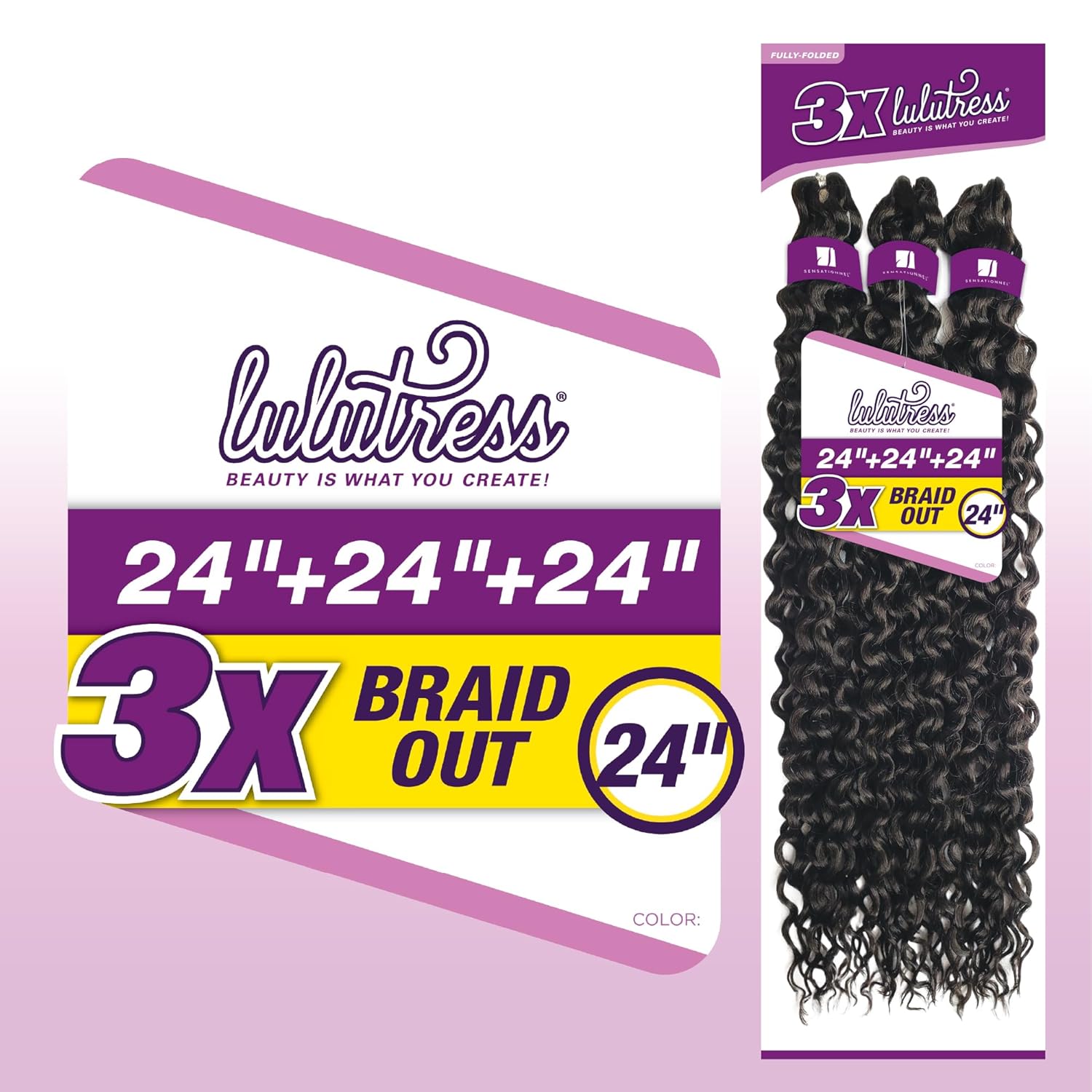 Sensationnel Lulutress Braid Out – Extensiones de cabello sintético trenzado 3X de 24 pulgadas con trenzas de ganchillo preestilizadas, LULUTRESS 3