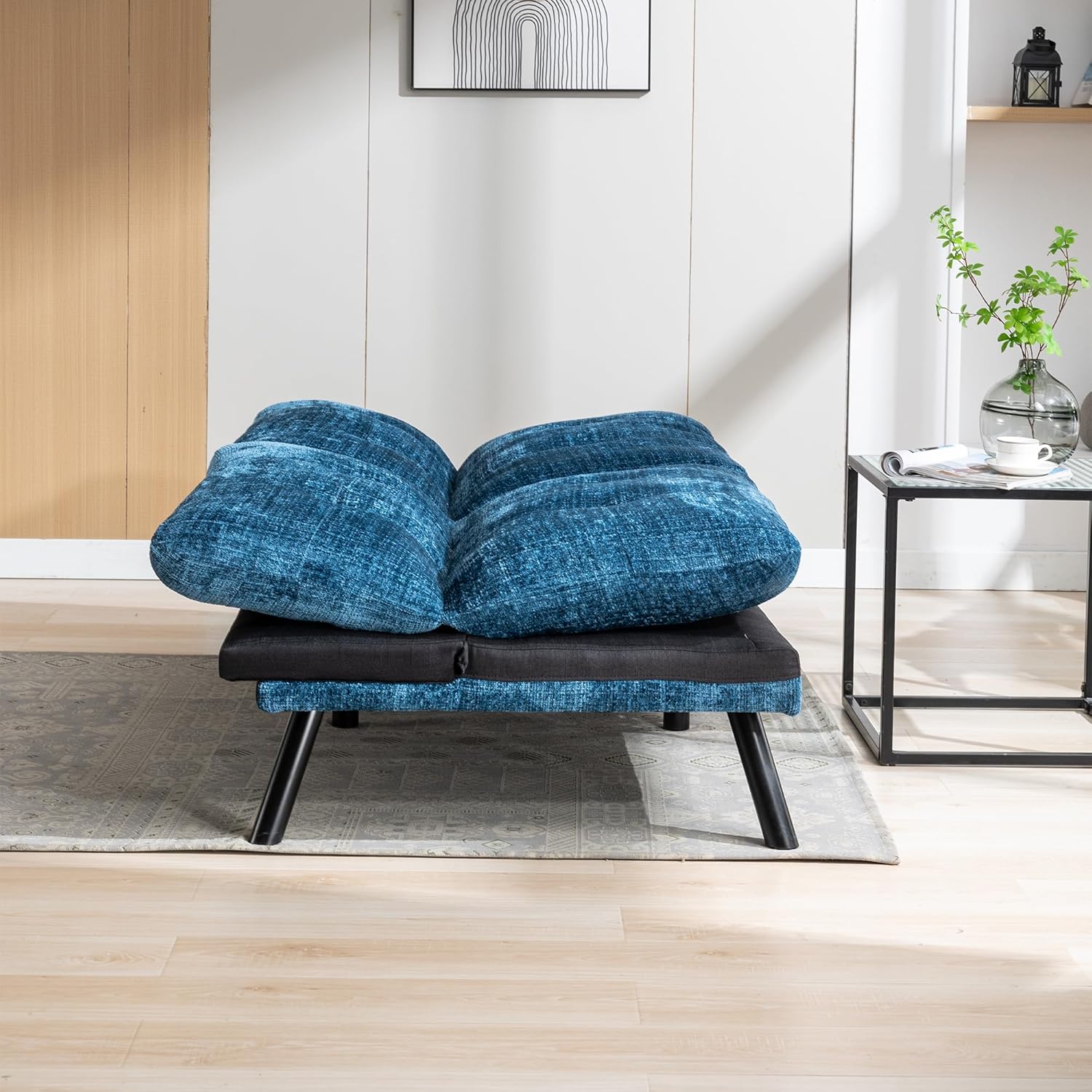 Anwick Sofá cama convertible ajustable, sofá biplaza futón con chenilla transpirable, patas de metal y salón ajustable, perfecto para espacios de