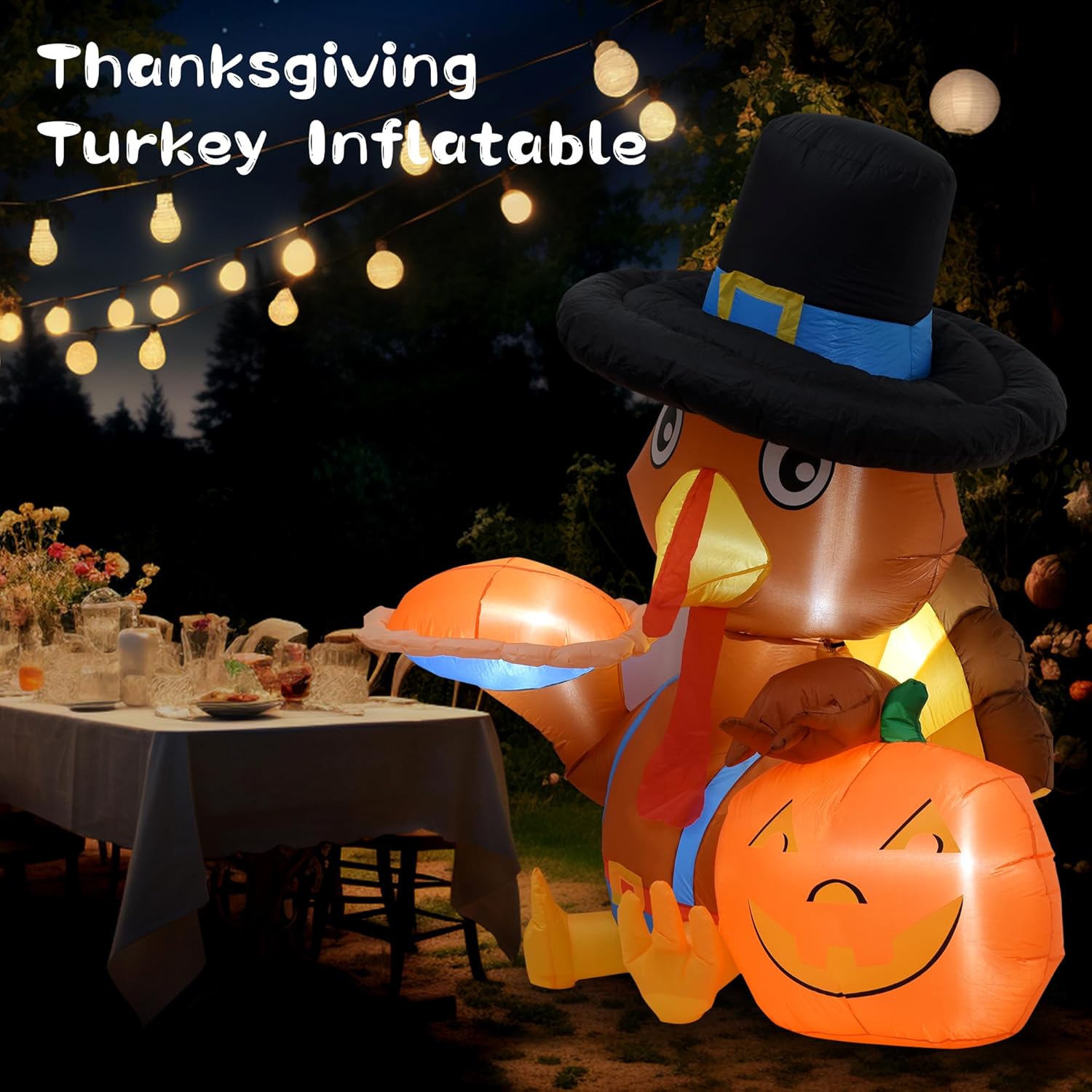 HEISOK Decoraciones inflables de pavo de Acción de Gracias, pavo inflable de 6 pies con calabaza, luces LED integradas, pavo inflable para