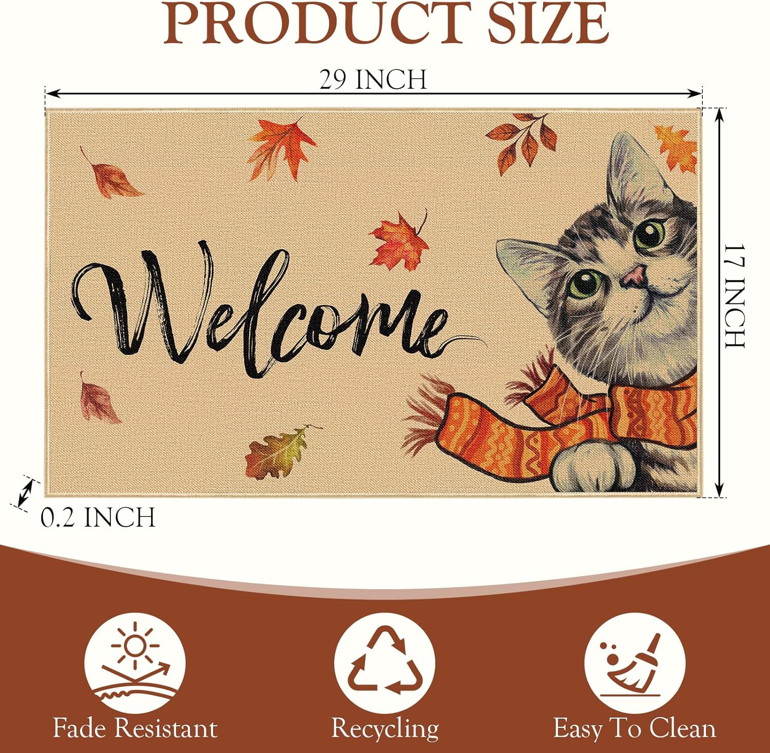 Felpudo de bienvenida de otoño con diseño de gato, parte trasera de goma antideslizante, tapete para puerta de otoño, Acción de Gracias, decoración