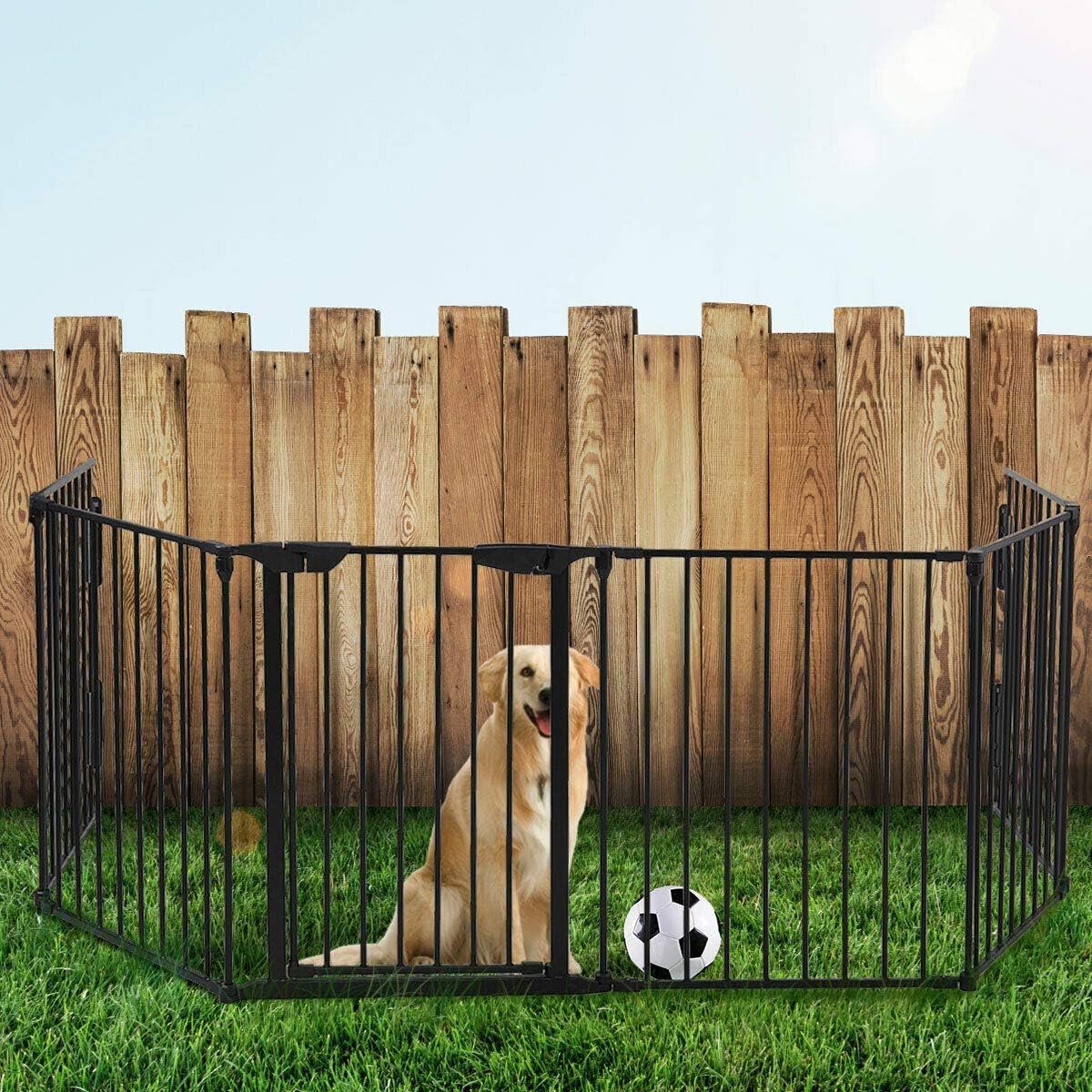 Nisorpa Dog Gate Escalera Puerta Escalera Barrera Perro Corralito de 30 pulgadas de alto, 120 pulgadas de ancho, Cerca de chimenea con Cerradura de