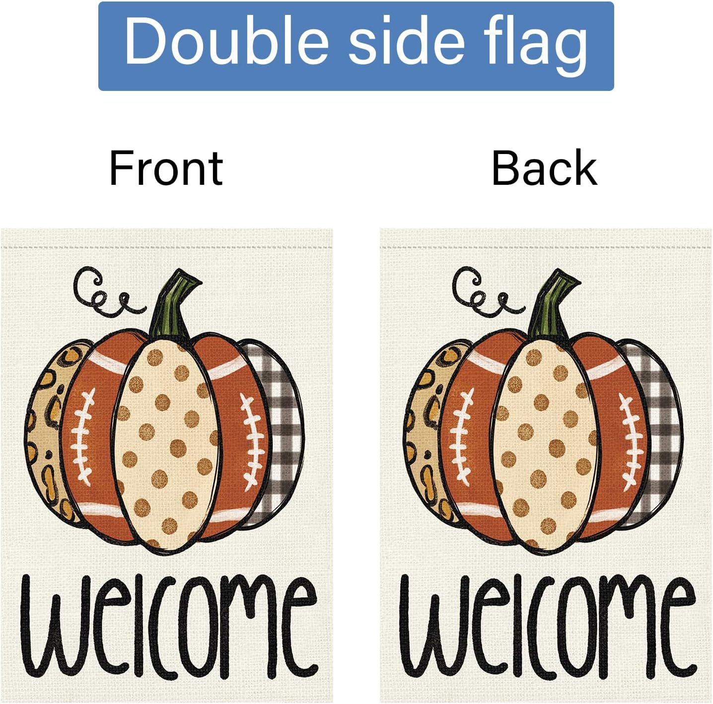 Louise Maelys Bandera de jardín de bienvenida de otoño de 28 x 40 pulgadas, doble cara, gran arpillera de otoño, calabaza, fútbol, jardín, otoño,