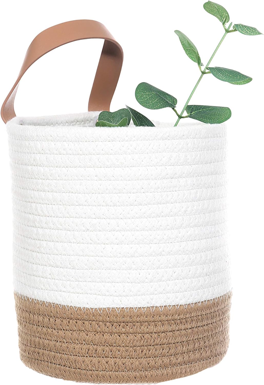 Cesta para colgar en la pared, 6.3 x 7 pulgadas, pequeñas cestas de cuerda de algodón con asa para armario de puerta, cesta organizadora tejida para