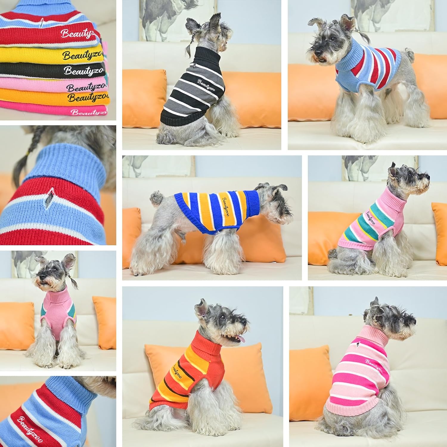 BEAUTYZOO Suéter para perros pequeños, suéteres a rayas para mascotas, ropa de perro de otoño e invierno, suéter de punto de cuello alto para perros