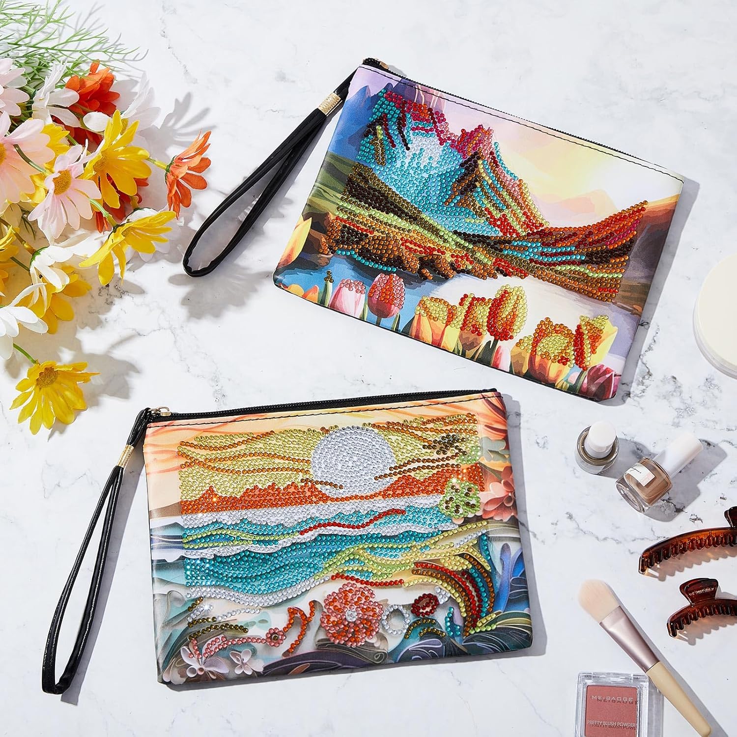 Geyoga 2 unidades de monederos de pintura de diamantes 5D DIY diamante pintura bolso de mano arte diamante bolso de mano bolsa de mano para mujeres