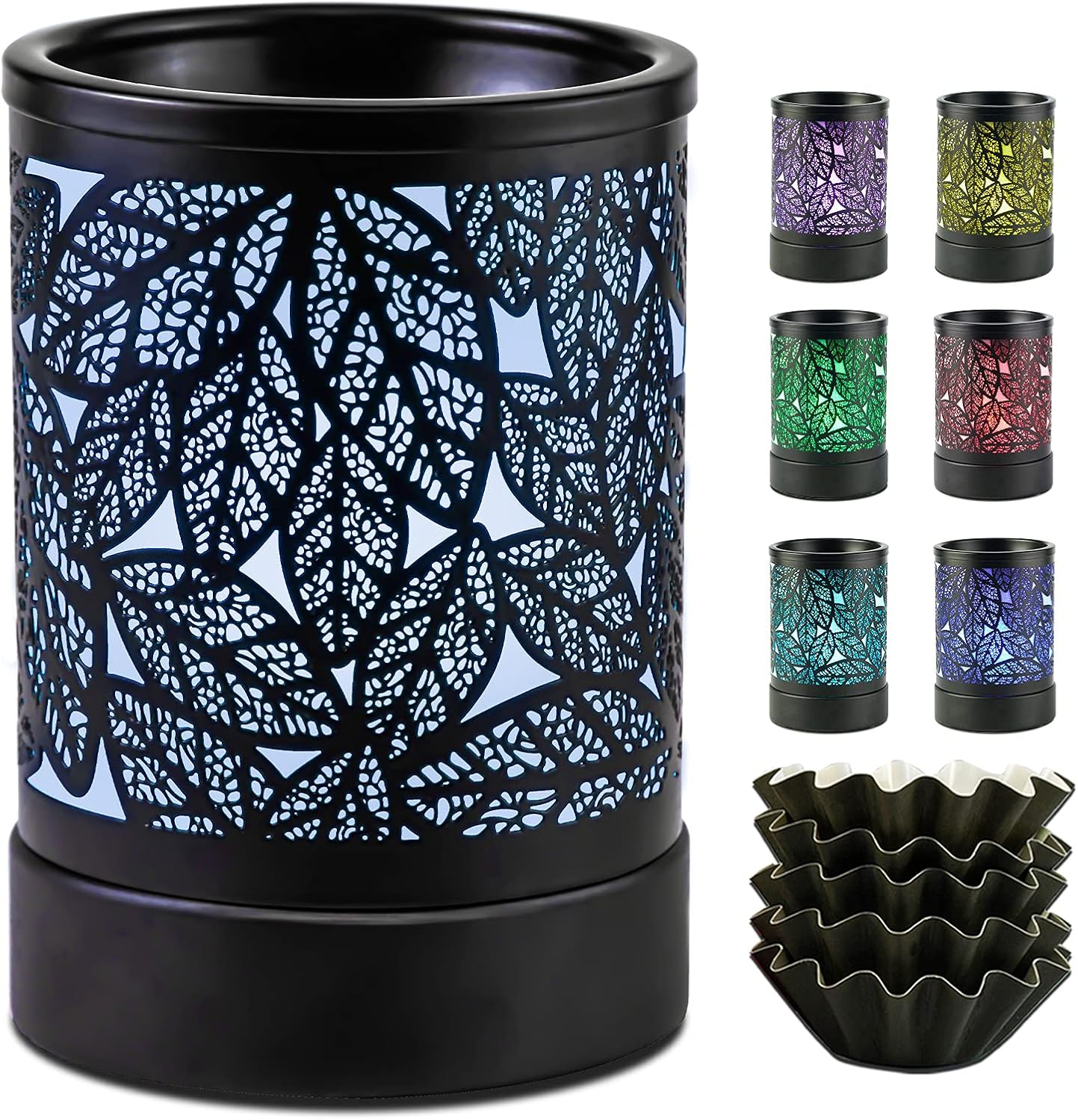ElusiaKa Calentador de cera para derretimiento, 7 LED que cambia de color, quemador de aceite de metal, calentador de cera eléctrico, calentador de