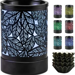 ElusiaKa Calentador de cera para derretimiento, 7 LED que cambia de color, quemador de aceite de metal, calentador de cera eléctrico, calentador de ElusiaKa Calentador de cera para derretimiento, 7 LED que cambia de color, quemador de aceite de metal, calentador de cera eléctrico, calentador de