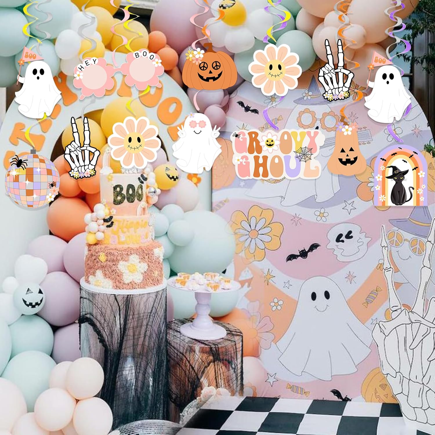 20 decoraciones geniales de Halloween, hippie de Halloween, remolinos colgantes de remolinos espeluznantes y espeluznantes serpentinas para