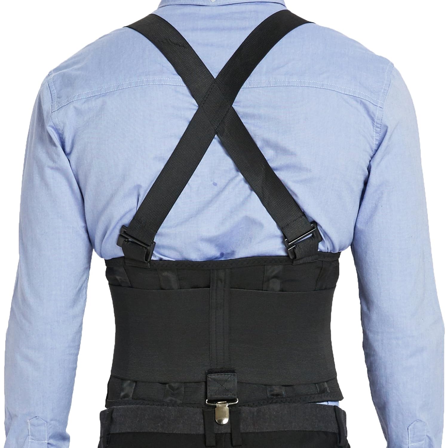 NeoTech Care Soporte lumbar con clips extraíbles para pantalones y tirantes desmontables, cinturón de apoyo para la espalda, ajustable, ligero,