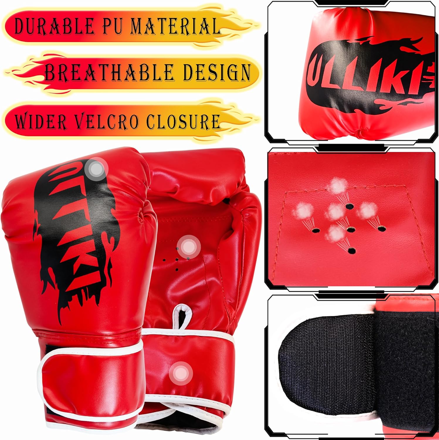 ULLIKI Saco de boxeo de 65 pulgadas para adultos y niños con guantes, bolsa de boxeo pesada independiente, equipo de entrenamiento de boxeo