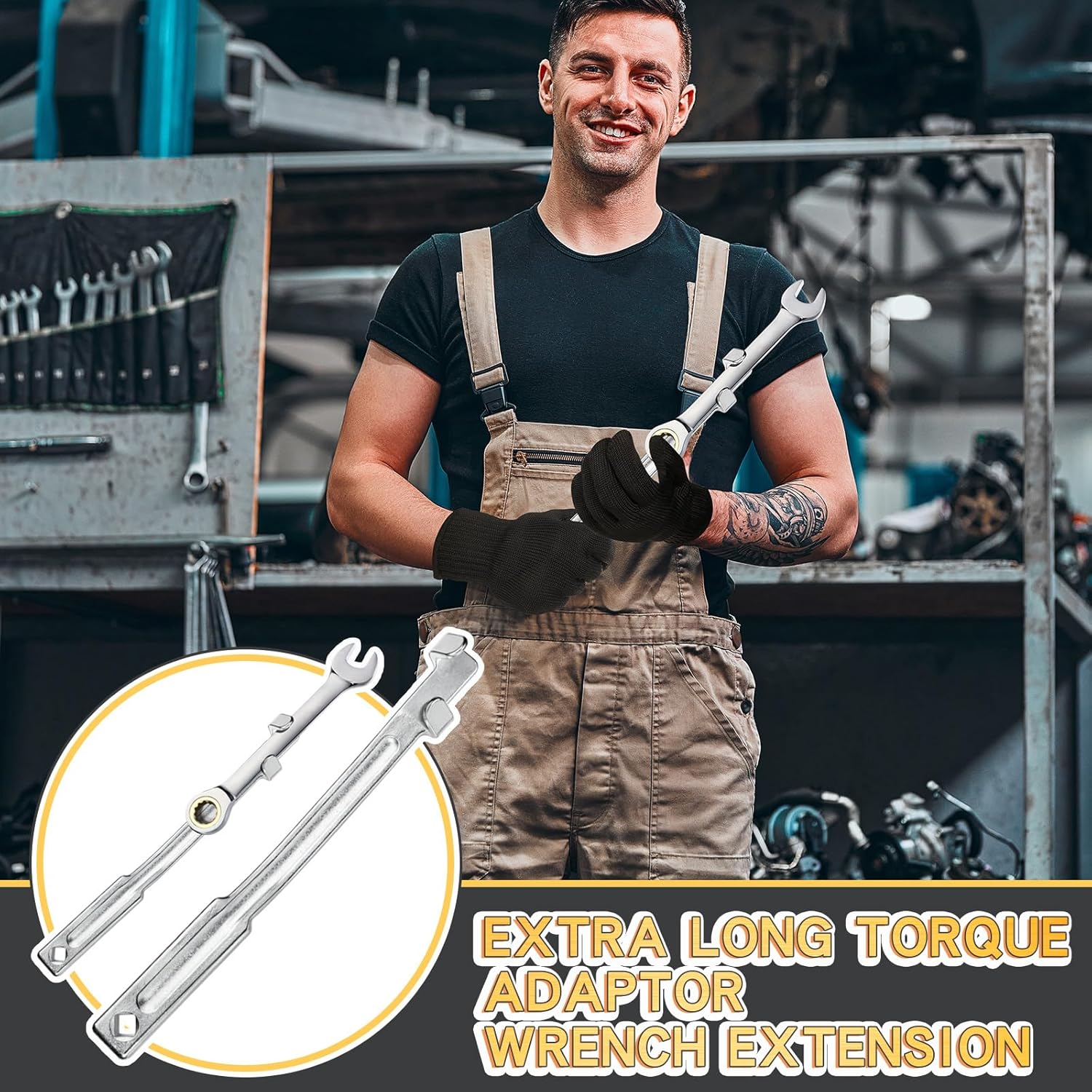 Zonon Barra de herramientas de extensión de llave, extensor de llave universal de 15 pulgadas, extensor de llave con guantes antideslizantes,
