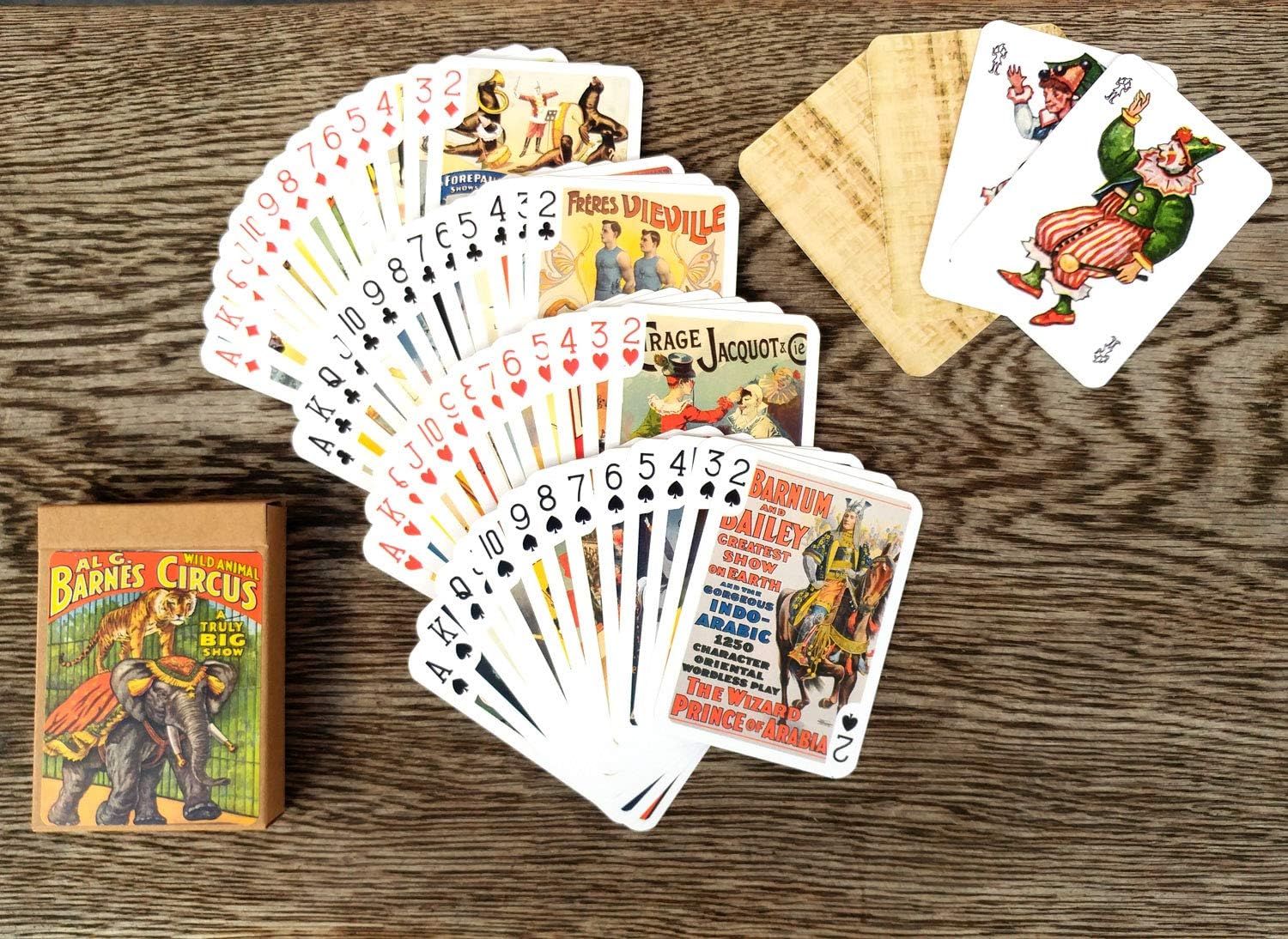 Cartas de circo retro (baraja de póquer 55 cartas todas diferentes) Vintage Circo Payasos Animales Himnast Atleta Vintage Barnes Circus Poster