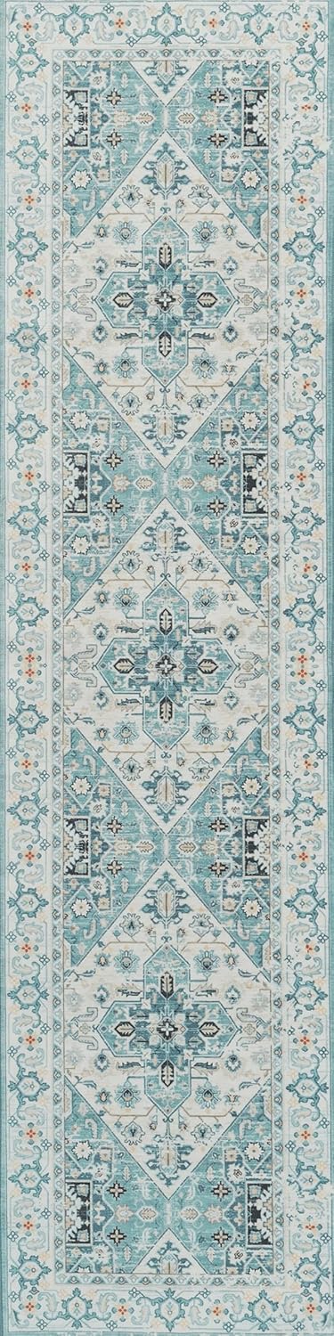 Auemtyn Alfombra de pasillo, 2 x 8 pies, lavable, vintage, con parte trasera antideslizante, medallón ultrafina, envejecida, no desprende pelusa,