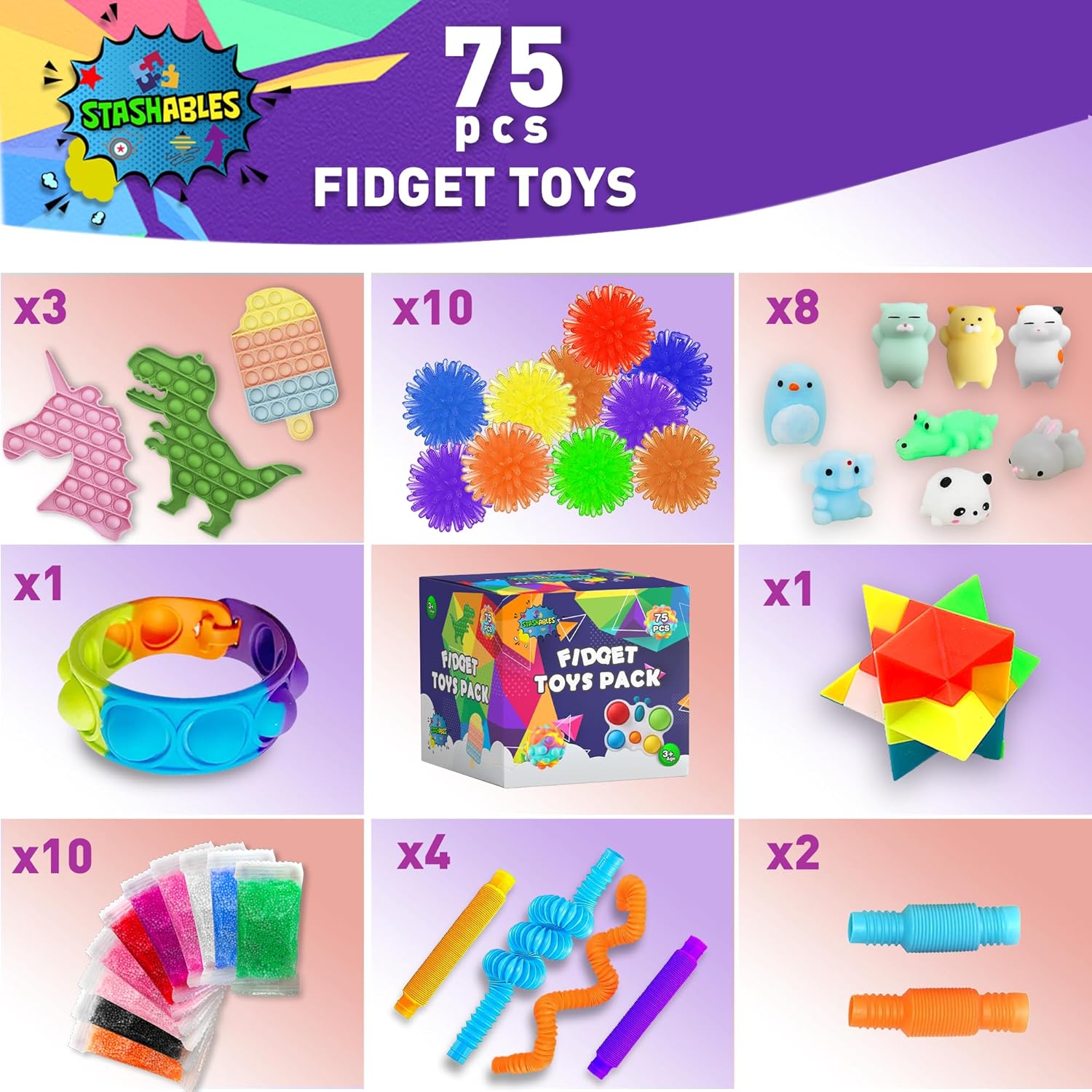 Paquete de 75 juguetes para ansiedad para niños, rellenos de piñata, recuerdos de fiesta, premios para aliviar el estrés en el aula, recompensas de