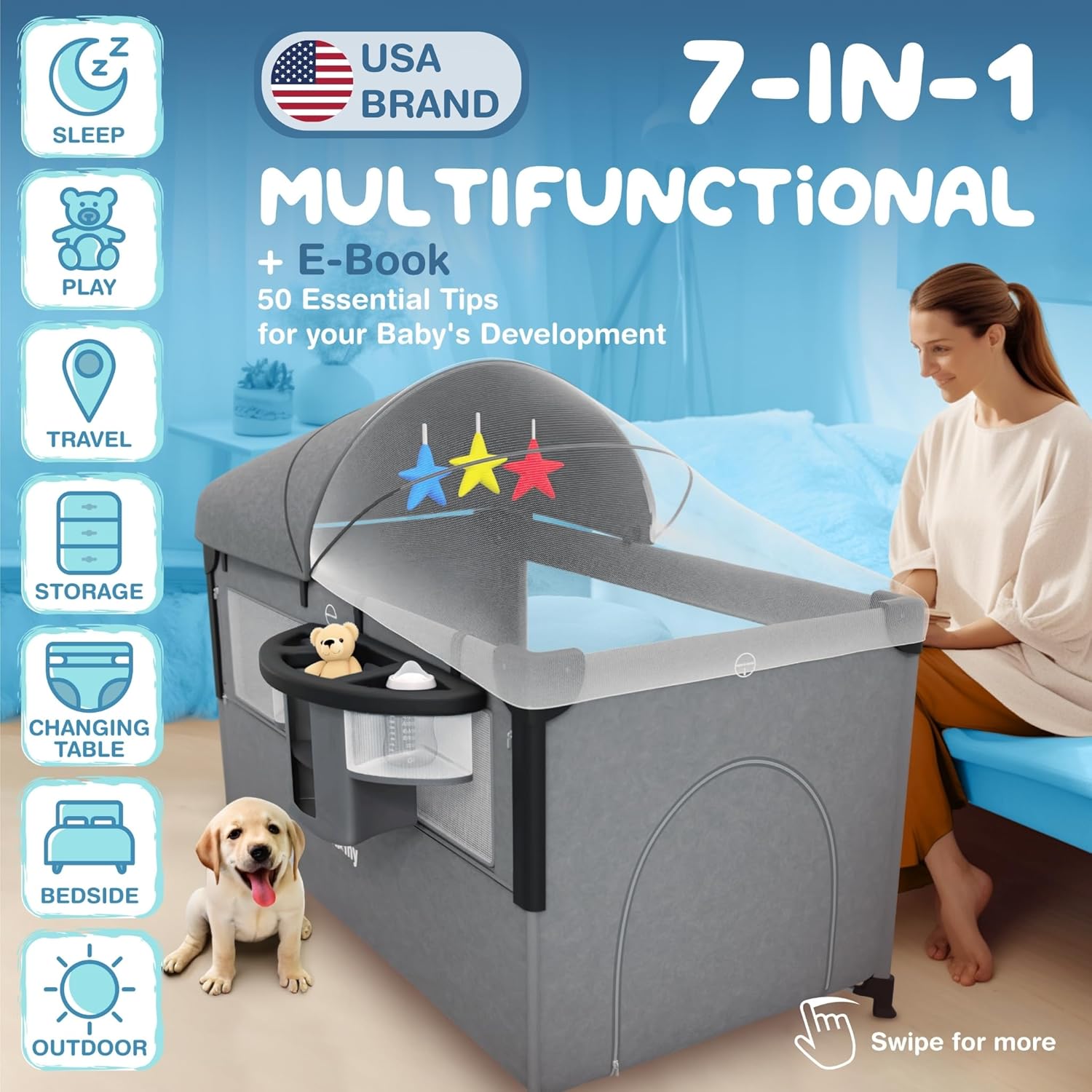 Cuna de bebé 7 en 1 versátil paquete y juego con moisés  Cunas para Bebes  Cunas para Bebes  Cuna para dormir de noche, perfecto para viajes, al