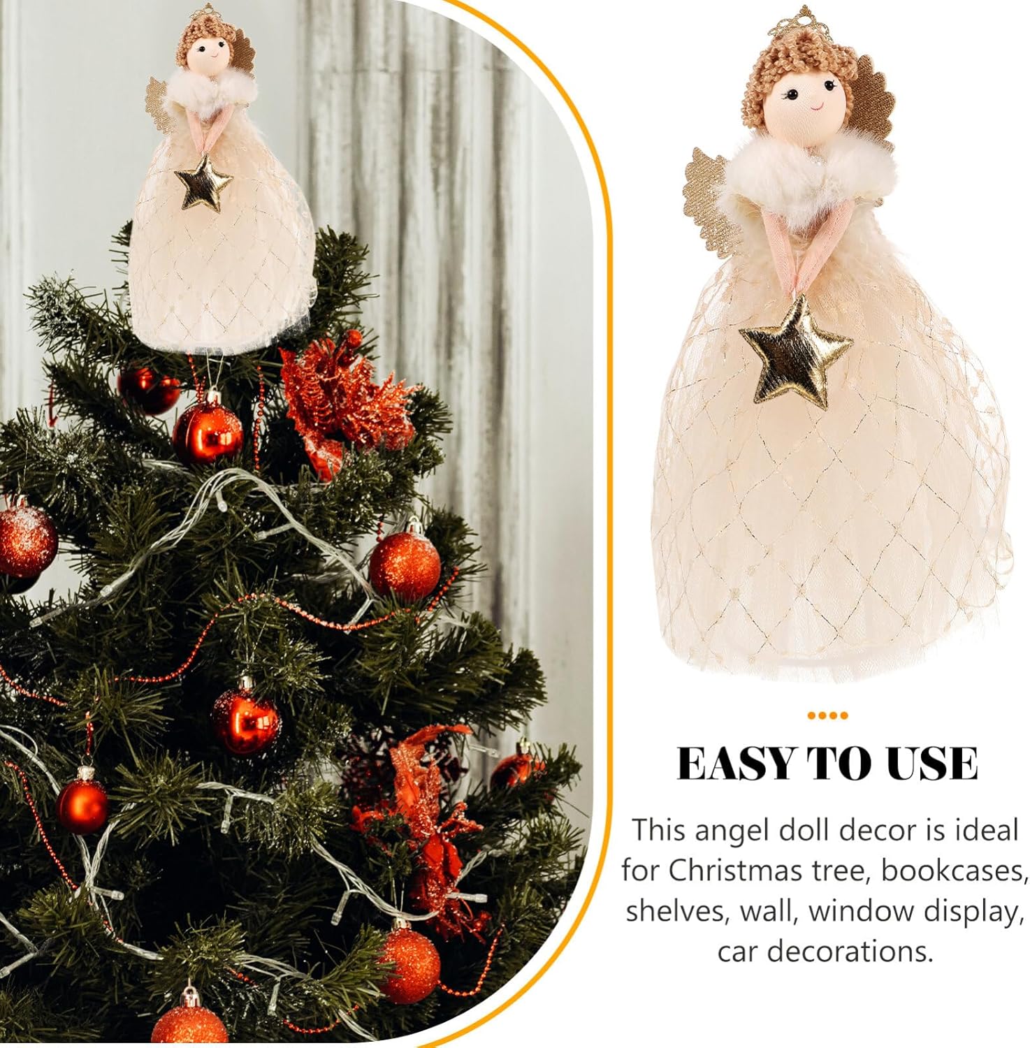VILLCASE Decoración para árbol de Navidad, muñecos de felpa para árbol de Navidad, estatuas de ángel, adorno de ángel de dibujos animados, ángel con