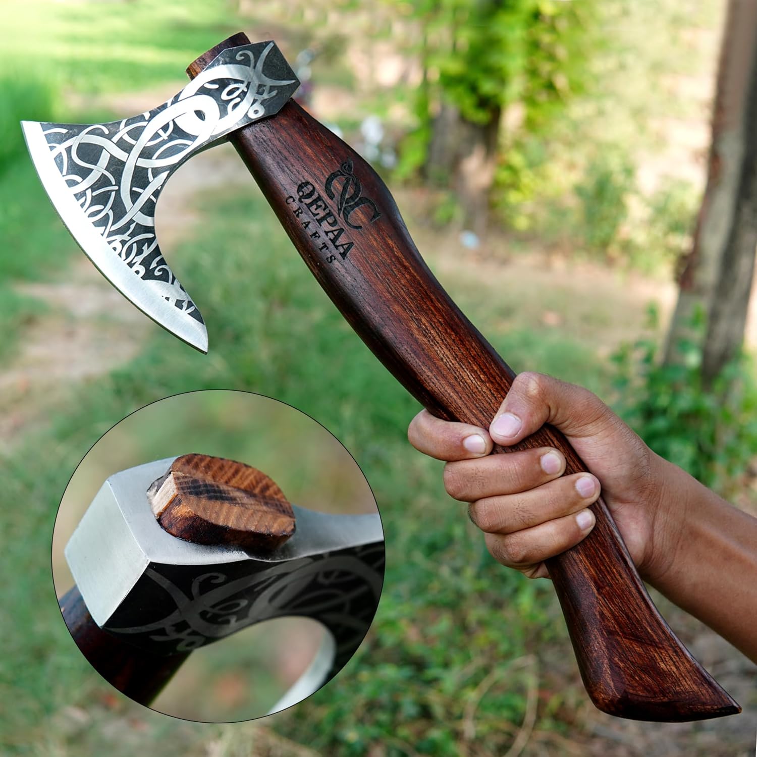 Hacha vikinga hecha a mano de acero forjado, hacha de supervivencia para acampar y cortar madera, hacha vikinga nórdica, regalo para aventureros
