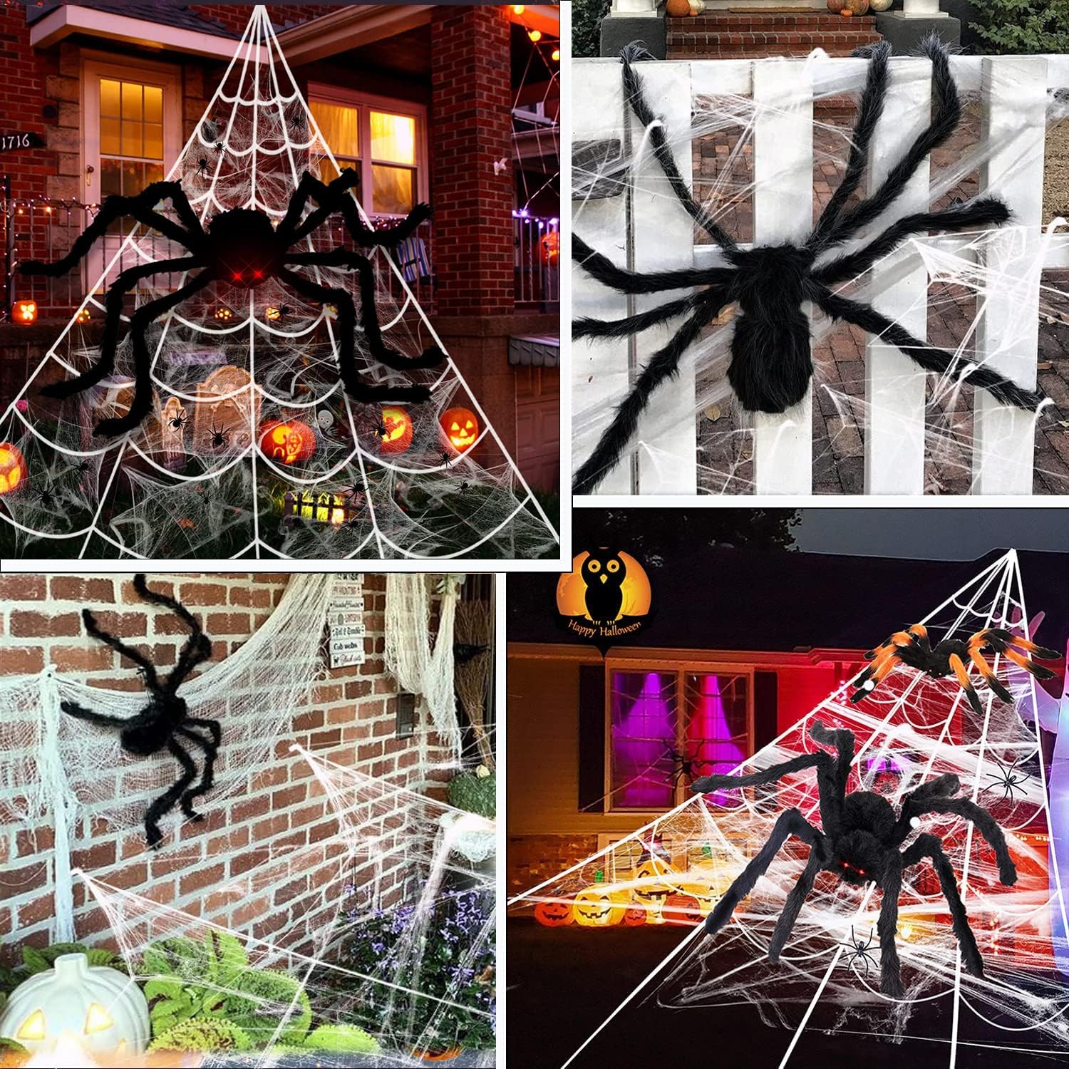 Decoraciones de araña de Halloween, telaraña de 220 pulgadas + araña gigante de 60 pulgadas, telarañas elásticas de 300 pies cuadrados, 25 arañas
