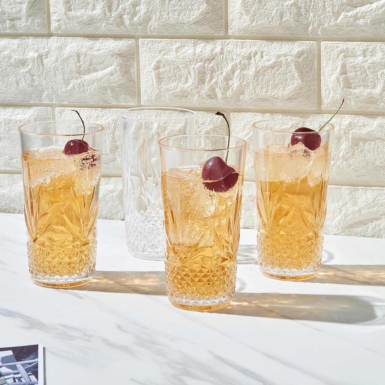 Vasos grandes de plástico Highball para beber, inastillables y reutilizables, acrílico transparente, juego de 4 unidades, vasos de cristal similar,