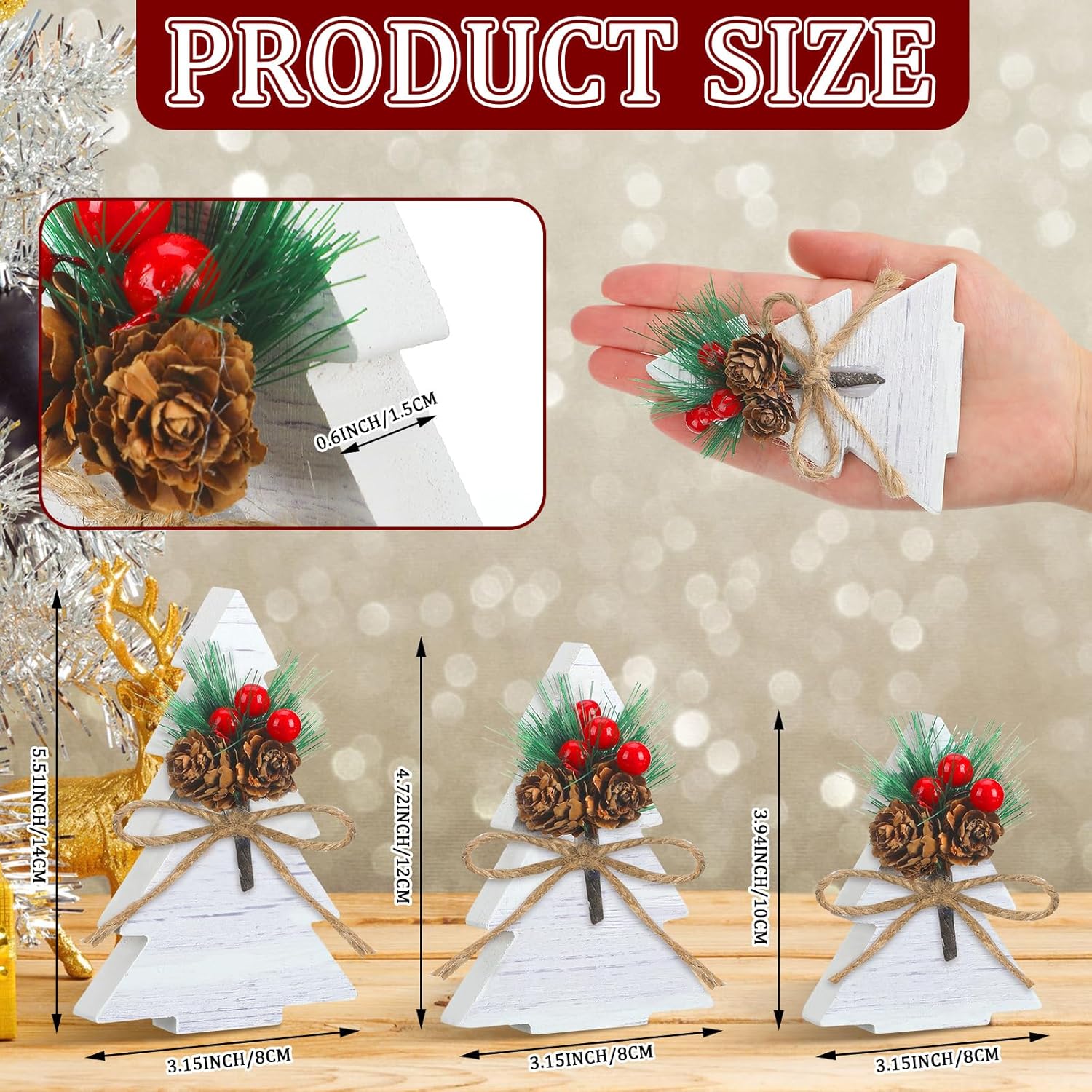 Soaoo 3 piezas de centros de mesa de madera para mesas de árbol de Navidad de madera, letrero de árbol de Navidad rústico, decoración de mesa para
