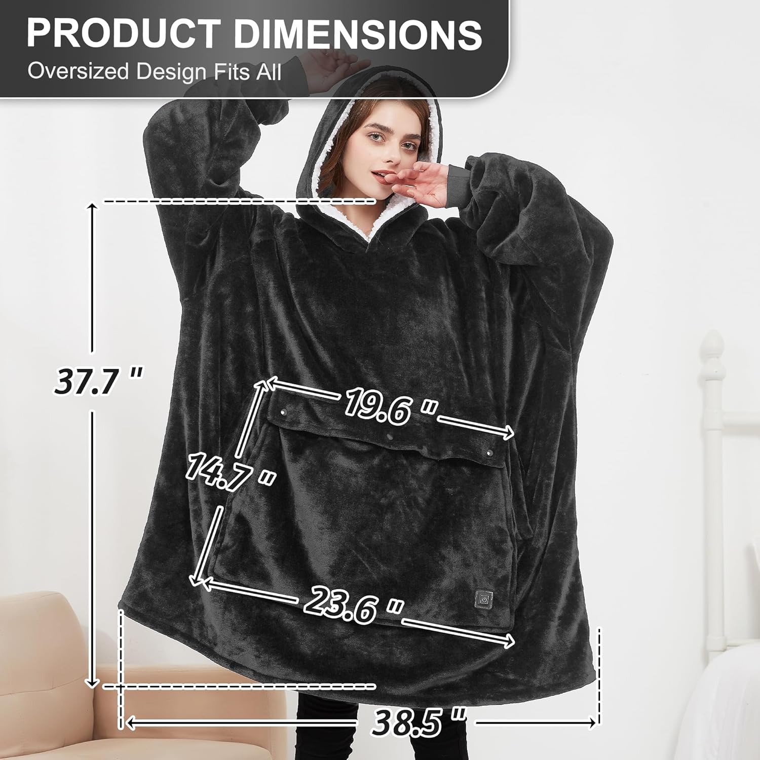 IKER Manta térmica USB, sudadera con capucha de gran tamaño con gran área de calefacción, acogedora manta con capucha Sherpa cálida para mujeres y