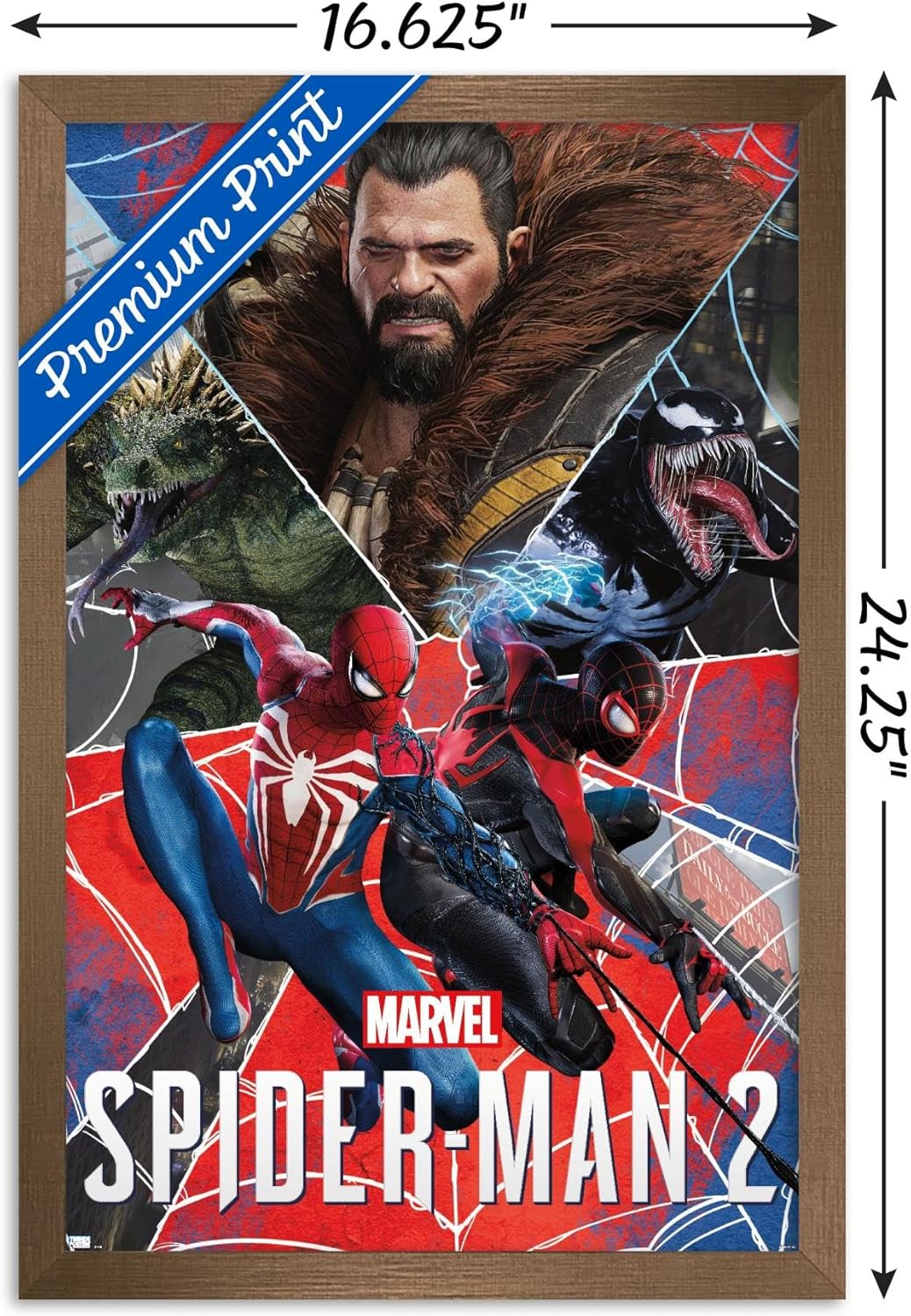Trends International Marvel’s Spider-Man 2 – Póster de pared de grupo, 14.72 x 22.37 pulgadas, versión enmarcada en bronce