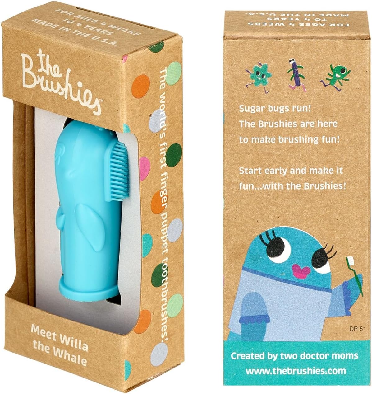 The Brushies Willa The Whale – Cepillo de dientes para niños pequeños, artículo dental, cuidado de dientes y encías juveniles, edades de 4 semanas a