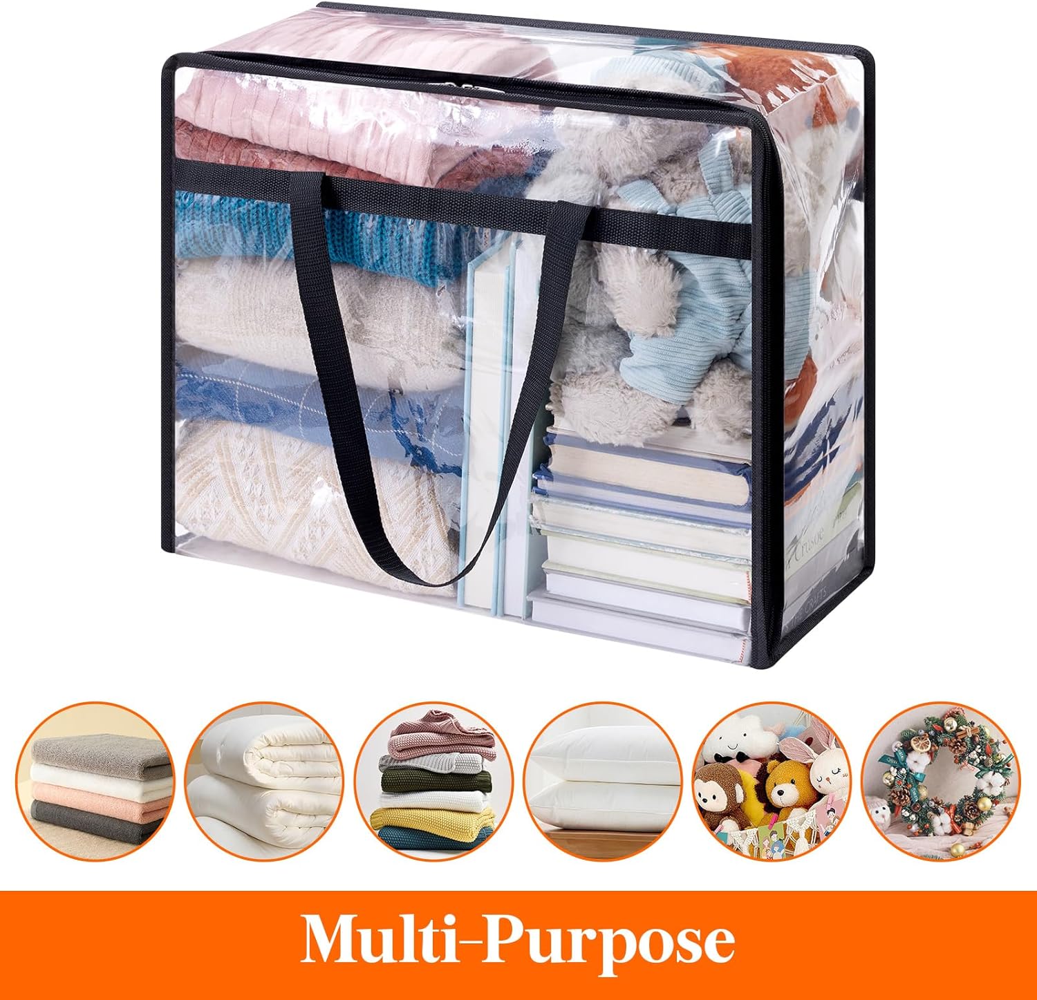 Lifewit Paquete de 4 bolsas de almacenamiento de ropa transparentes, bolsas de almacenamiento de mantas de plástico de 40 litros, bolsas plegables