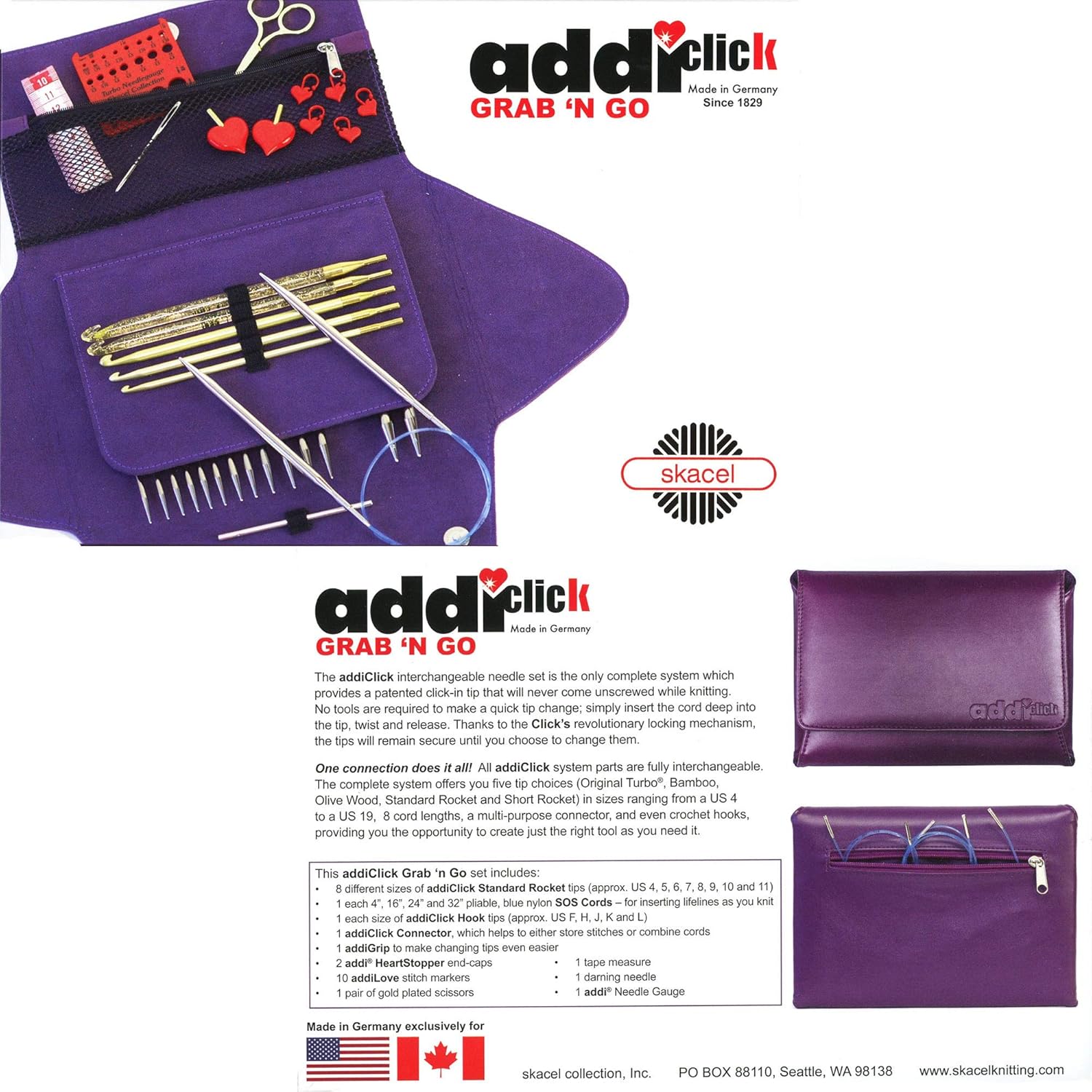 addi Click Grab N Go – Juego de puntas circulares intercambiables de 5 pulgadas US 4, 5, 6, 7, 8, 9, 10, 11 y puntas de ganchillo métricas 4, 5, 6,