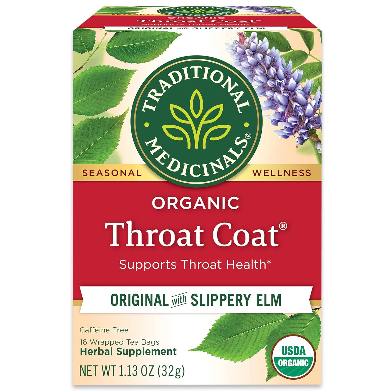 Traditional Medicinals Té, abrigo orgánico para la garganta, apoya la salud de la garganta, 16 bolsas de té