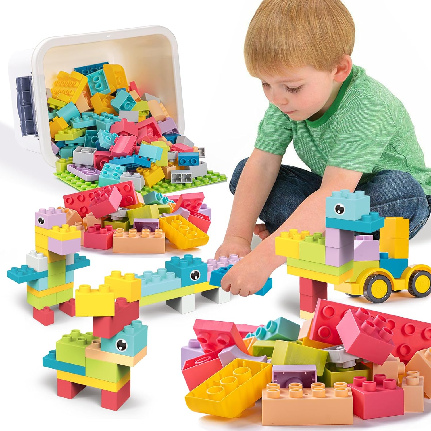 KidEwan – Bloques de construcción para niños pequeños, juguetes de bloques de animales, juguetes STEM para bebés, juegos de bloques apilables con