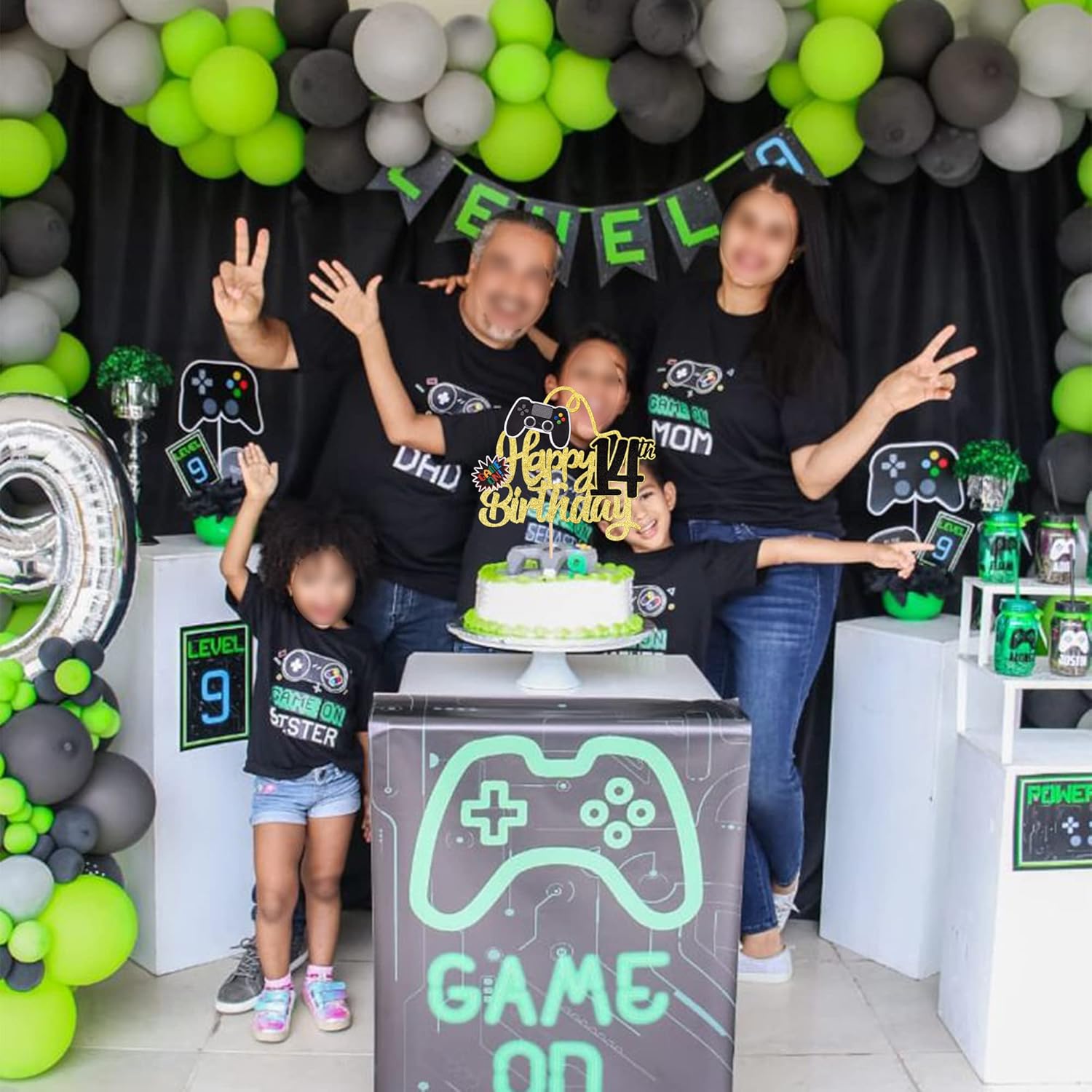 1 pieza de decoración de pastel de feliz cumpleaños 14 con purpurina para videojuegos, juego de selección de pasteles en controladores, catorce
