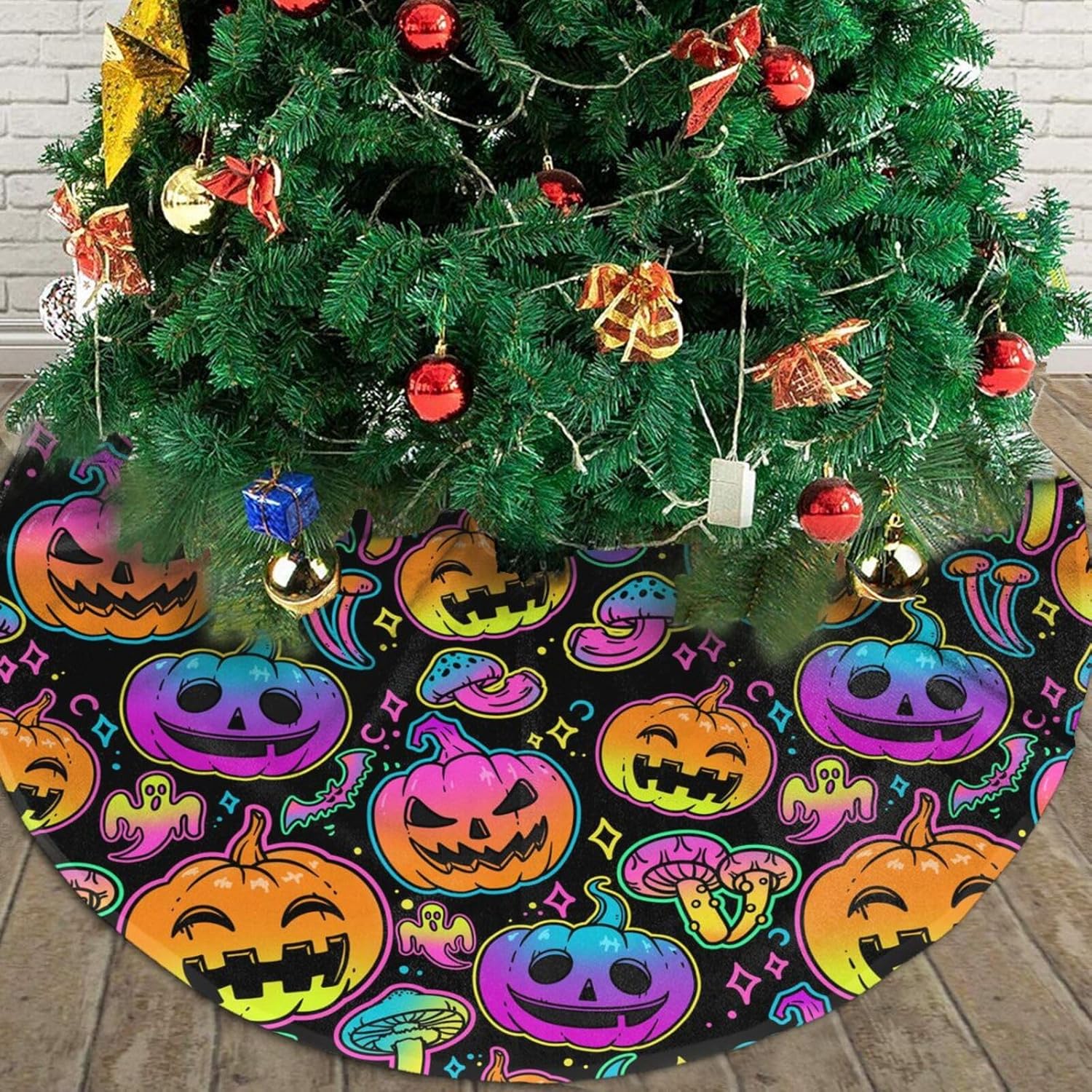 Falda de árbol de Halloween de 30 pulgadas para Halloween, calabaza, murciélago, tapete para Halloween, Navidad, fiesta, fiesta, decoración de