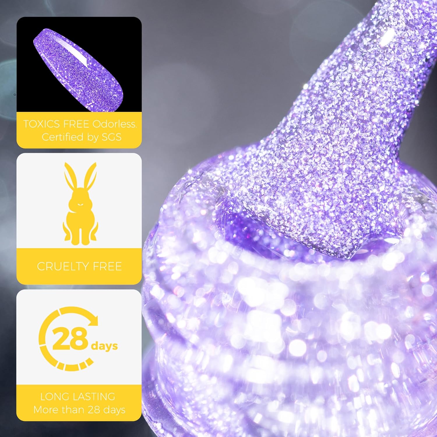 BURANO Esmalte de gel con purpurina reflectante, 0.2 fl oz, esmalte de gel de discoteca brillante holográfico con purpurina, arte de uñas, salón de