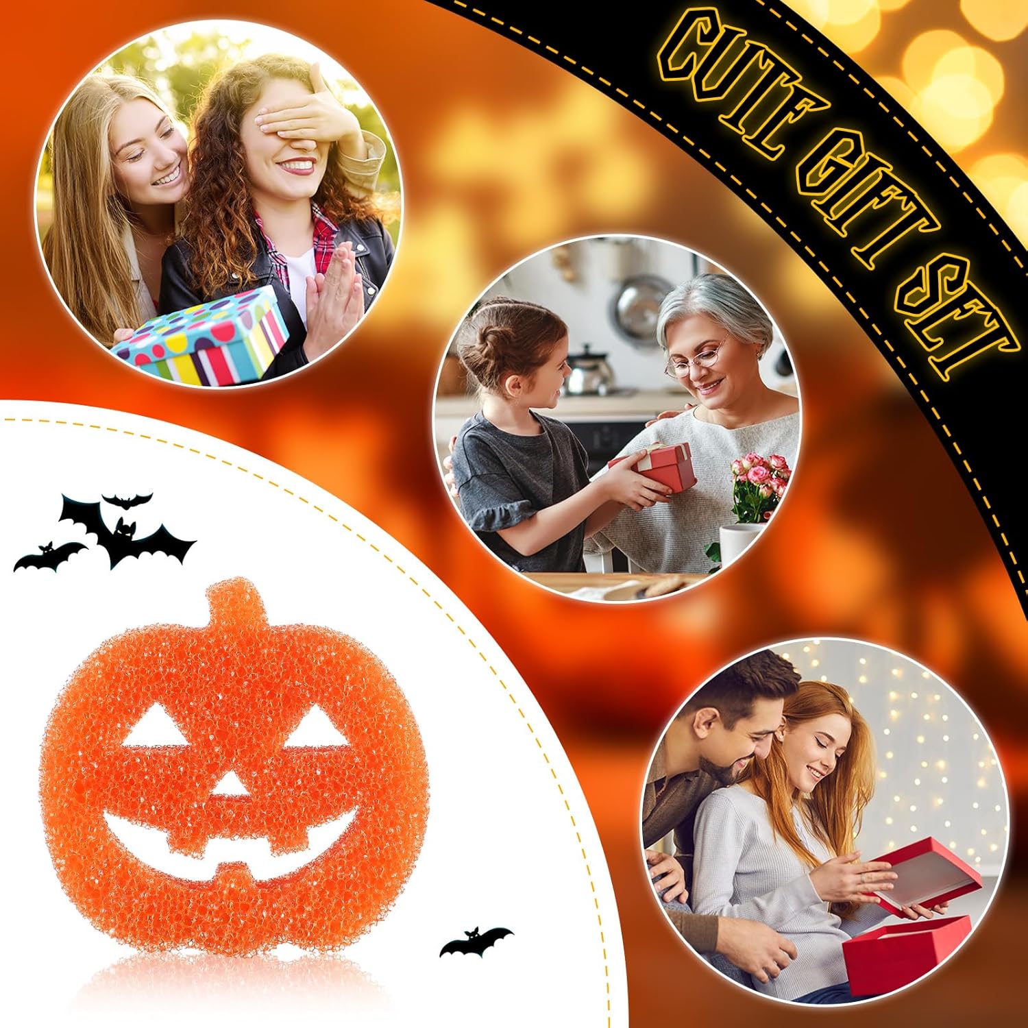 Umigy 6 esponjas de limpieza de Halloween, lindas esponjas de limpieza para cocina, fantasma, murciélago, calabaza, gato, esponja sensible a la