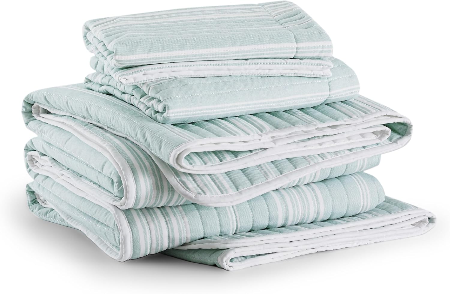 Bedsure Juego de edredón a rayas tamaño Queen, juego de ropa de cama reversible color aguamarina, colcha ligera de 3 piezas, juego de edredón de