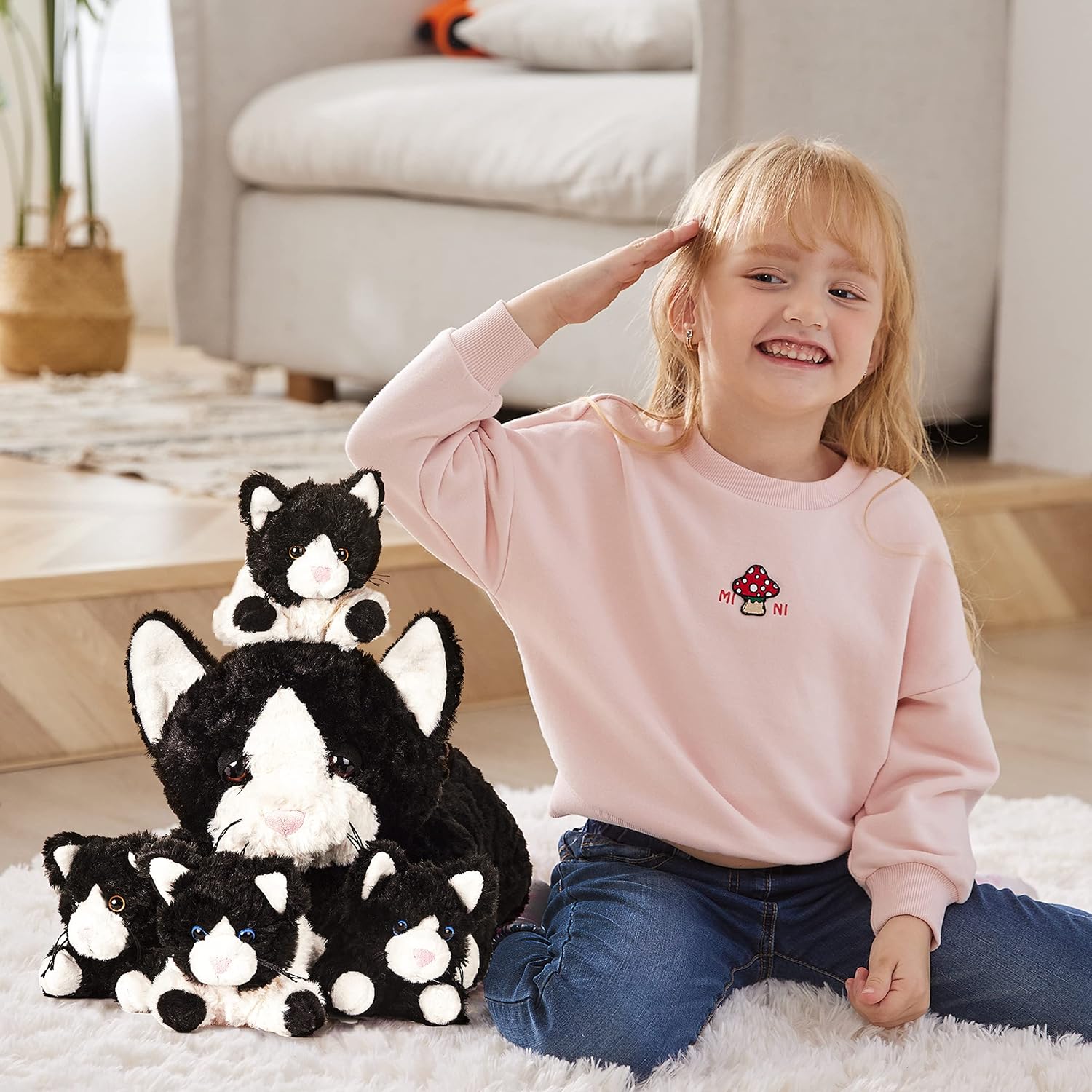IKASA Juguete de peluche para mamá y bebé, lindo juego familiar de 16 pulgadas, suave, pequeño, esponjoso, juguete abrazable con pequeños bebés y